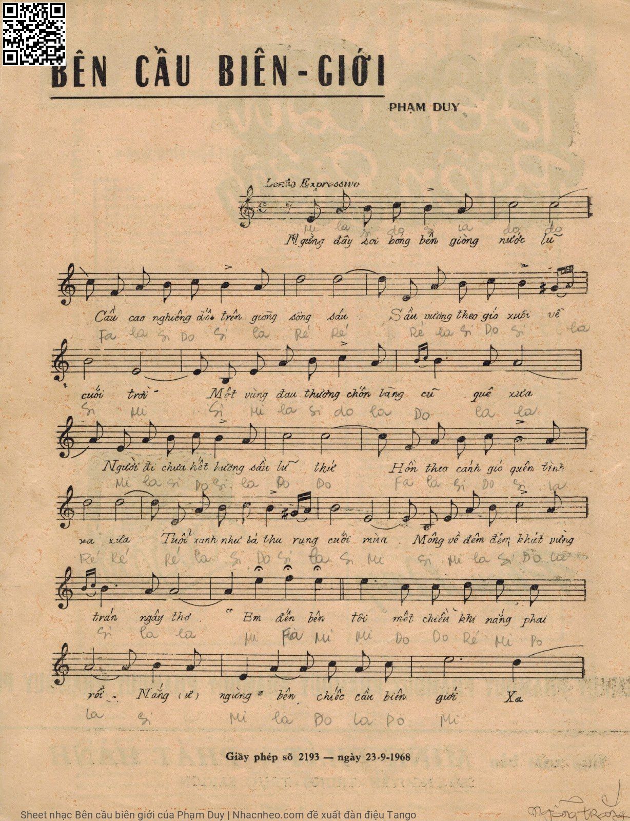Page 2 of Sheet music PDF Bên cầu biên giới - Phạm Duy