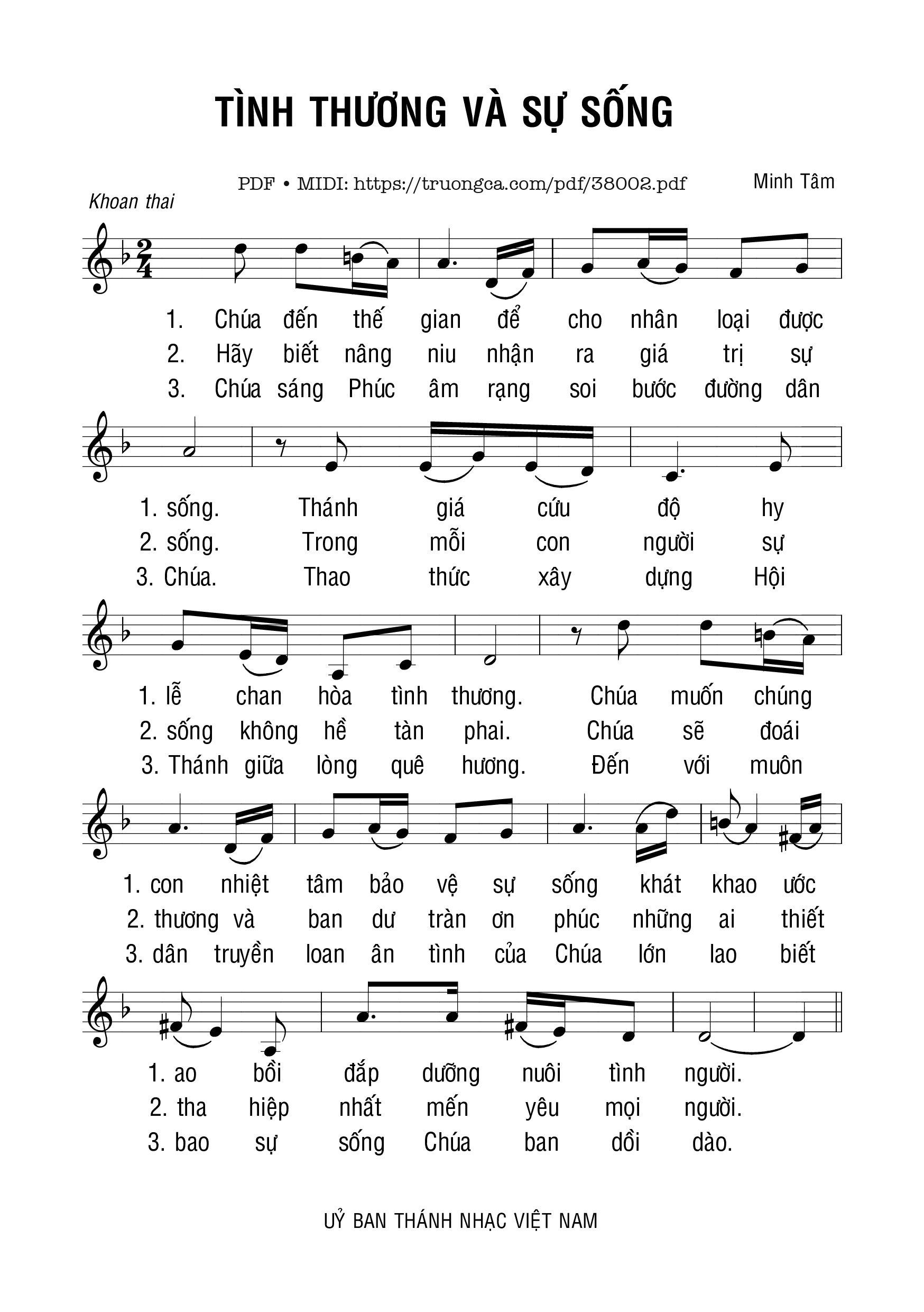 Page 1 of Sheet music PDF Tình Thương Và Sự Sống - Minh Tâm
