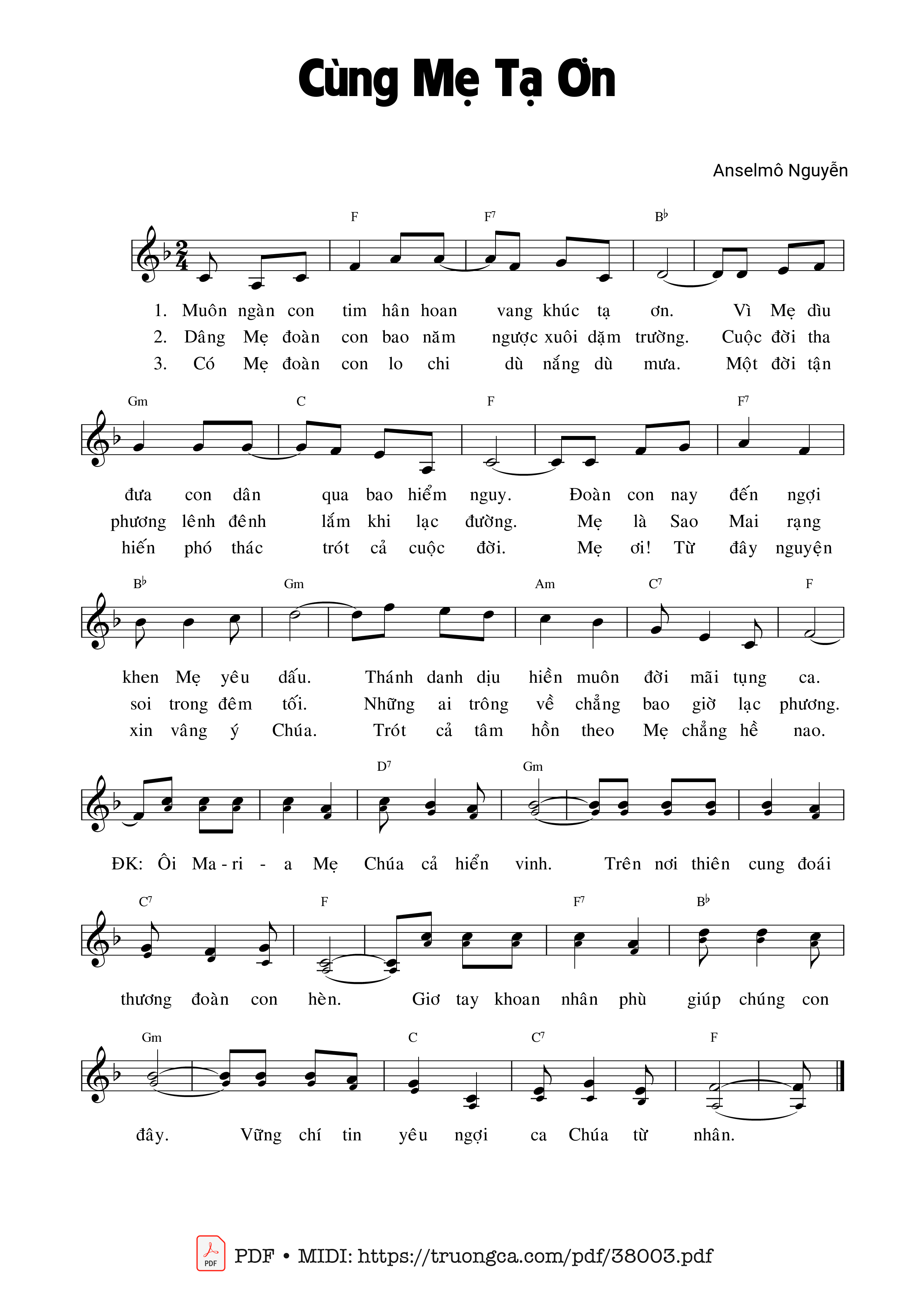 Page 1 of Sheet music PDF Cùng Mẹ Tạ Ơn - Anselmô Nguyễn