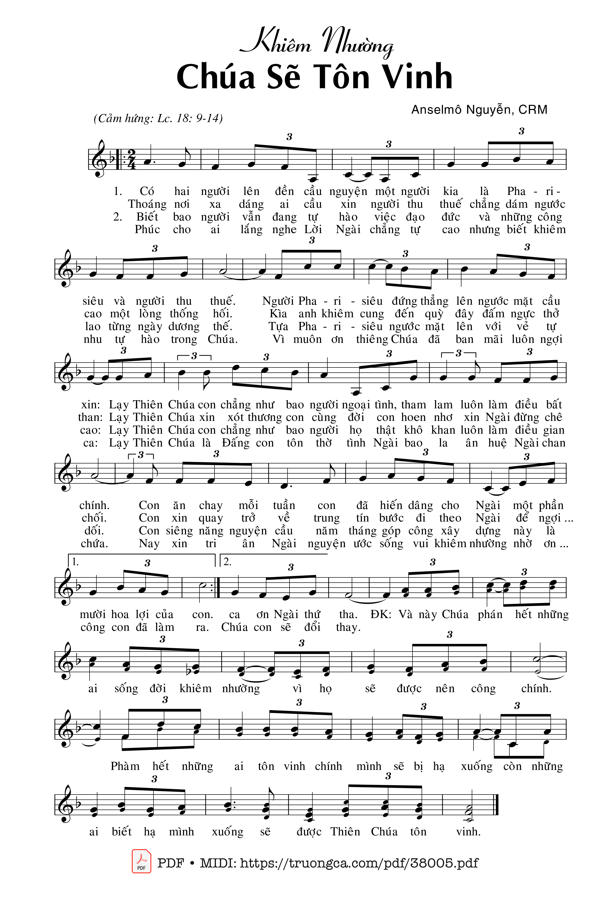 Page 1 of Sheet music PDF Khiêm Nhường Chúa Sẽ Tôn Vinh - Anselmô Nguyễn