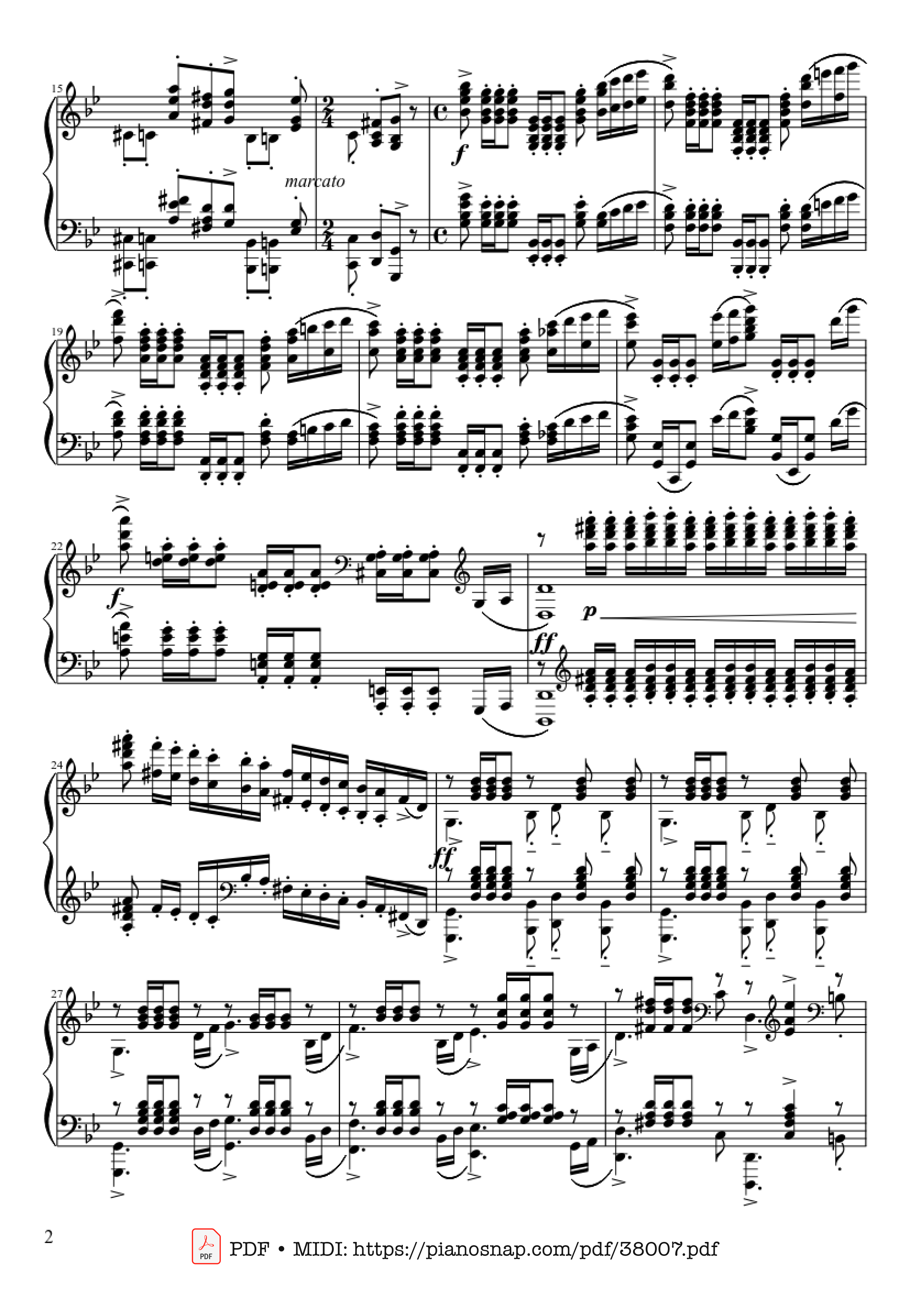Page 2 of Sheet music PDF Piano Prélude Opus 23 No. 5 in G Minor Piano - Sergei Rachmaninoff