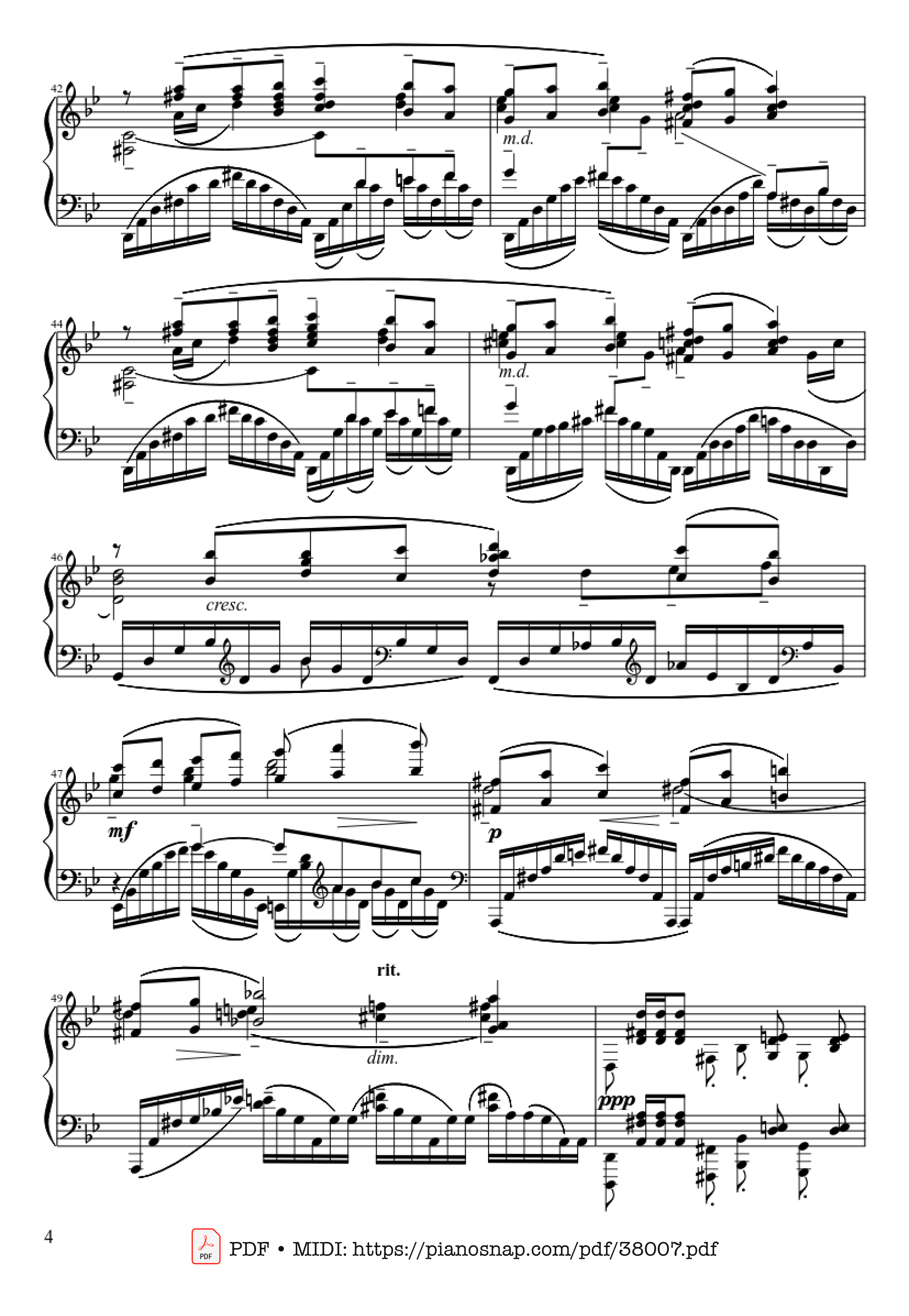 Page 4 of Sheet music PDF Piano Prélude Opus 23 No. 5 in G Minor Piano - Sergei Rachmaninoff