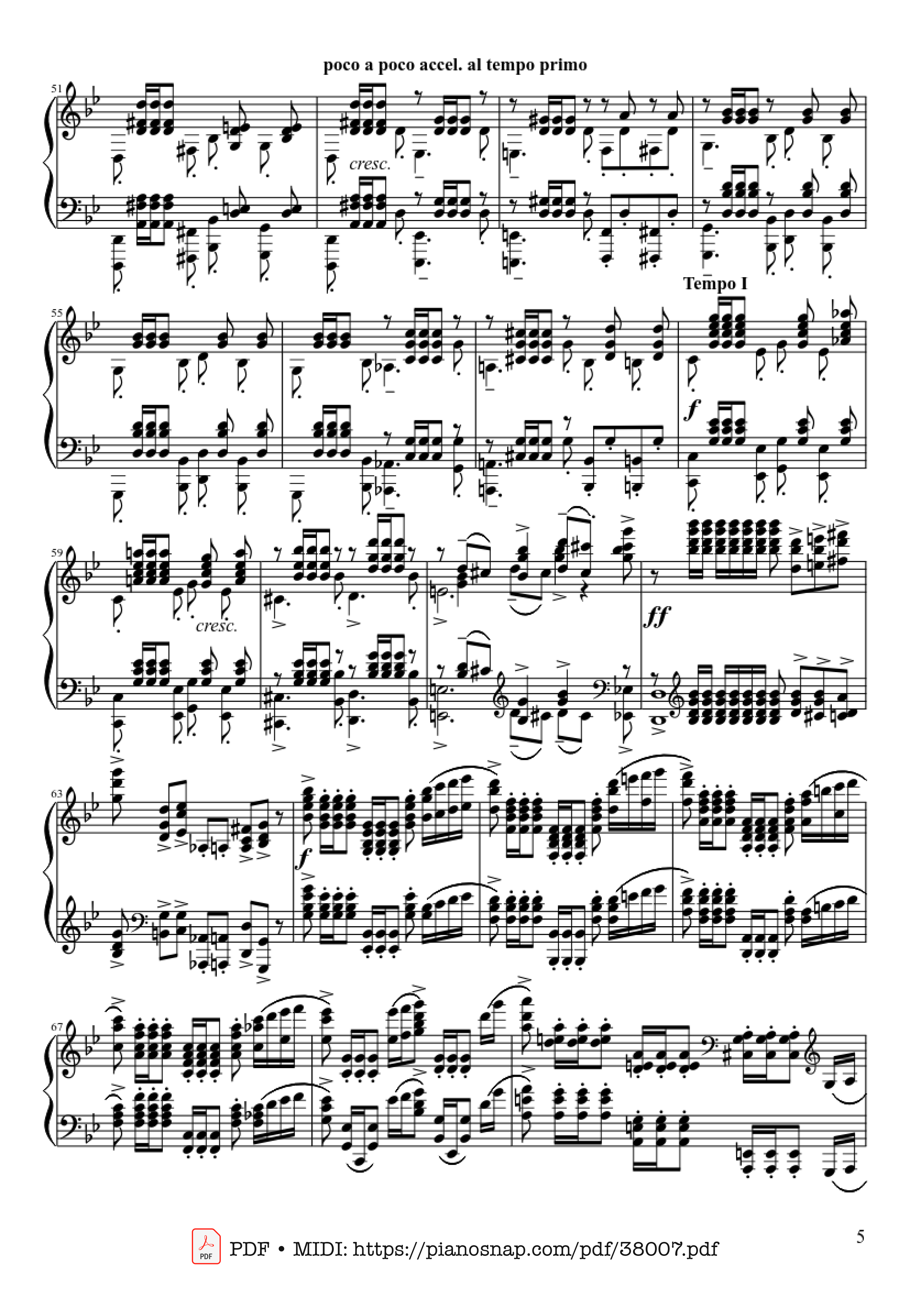 Page 5 of Sheet music PDF Piano Prélude Opus 23 No. 5 in G Minor Piano - Sergei Rachmaninoff