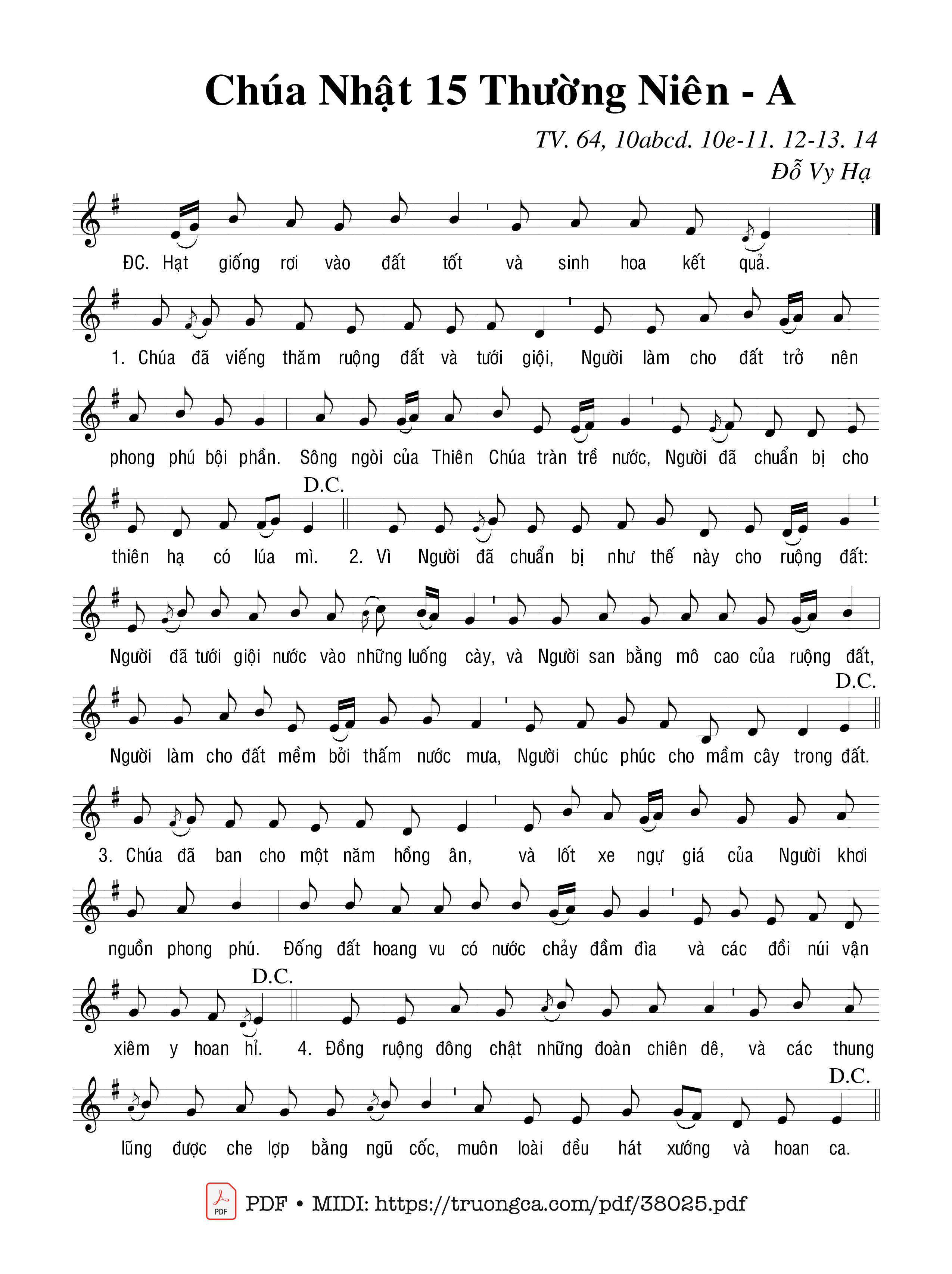 Page 1 of Sheet music PDF Thánh Vịnh 64, Chúa Nhật 15A Thường Niên - Đỗ Vy Hạ