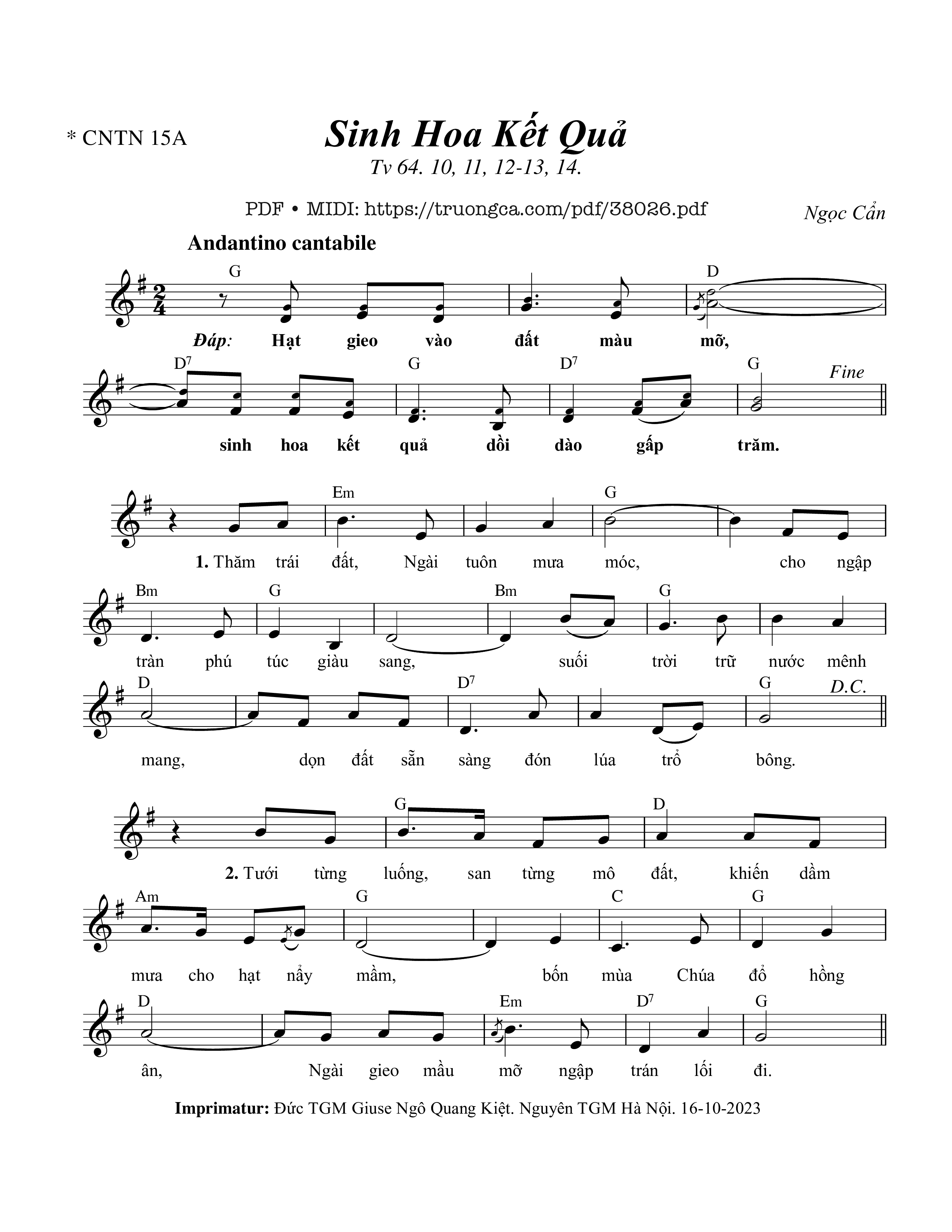 Page 1 of Sheet music PDF Thánh Vịnh 64, Sinh Hoa Kết Quả - Ngọc Cẩn
