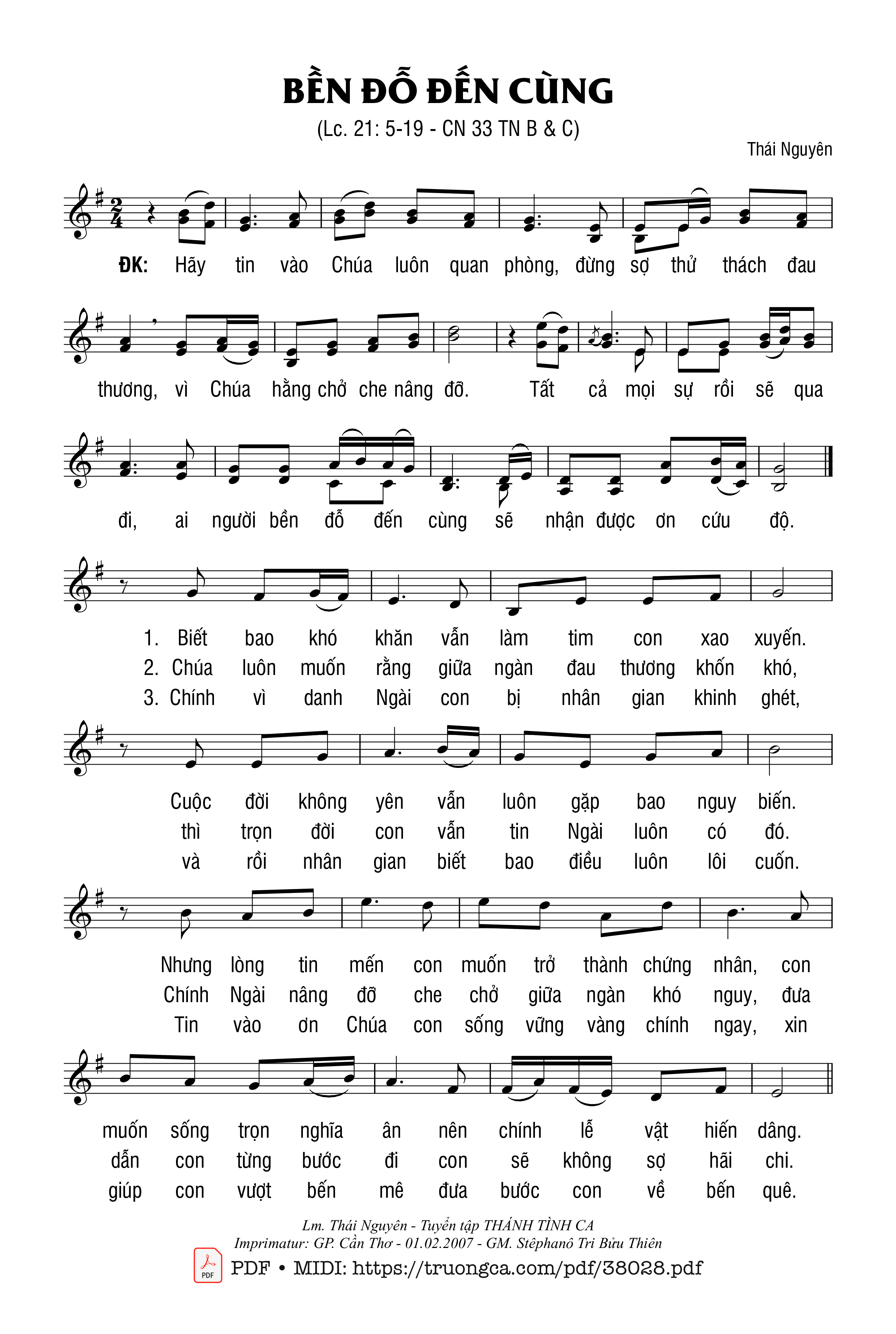 Page 1 of Sheet music PDF Bền Đỗ Đến Cùng - Thái Nguyên