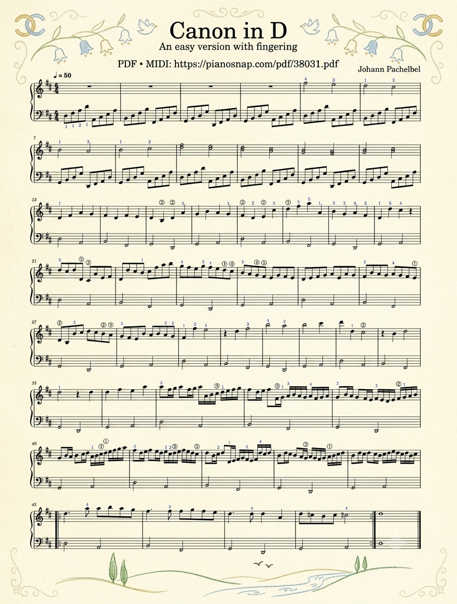 Page 1 of Sheet music PDF Canon in D Sheet Piano (Illustrated Score Art) - Johann Pachelbel