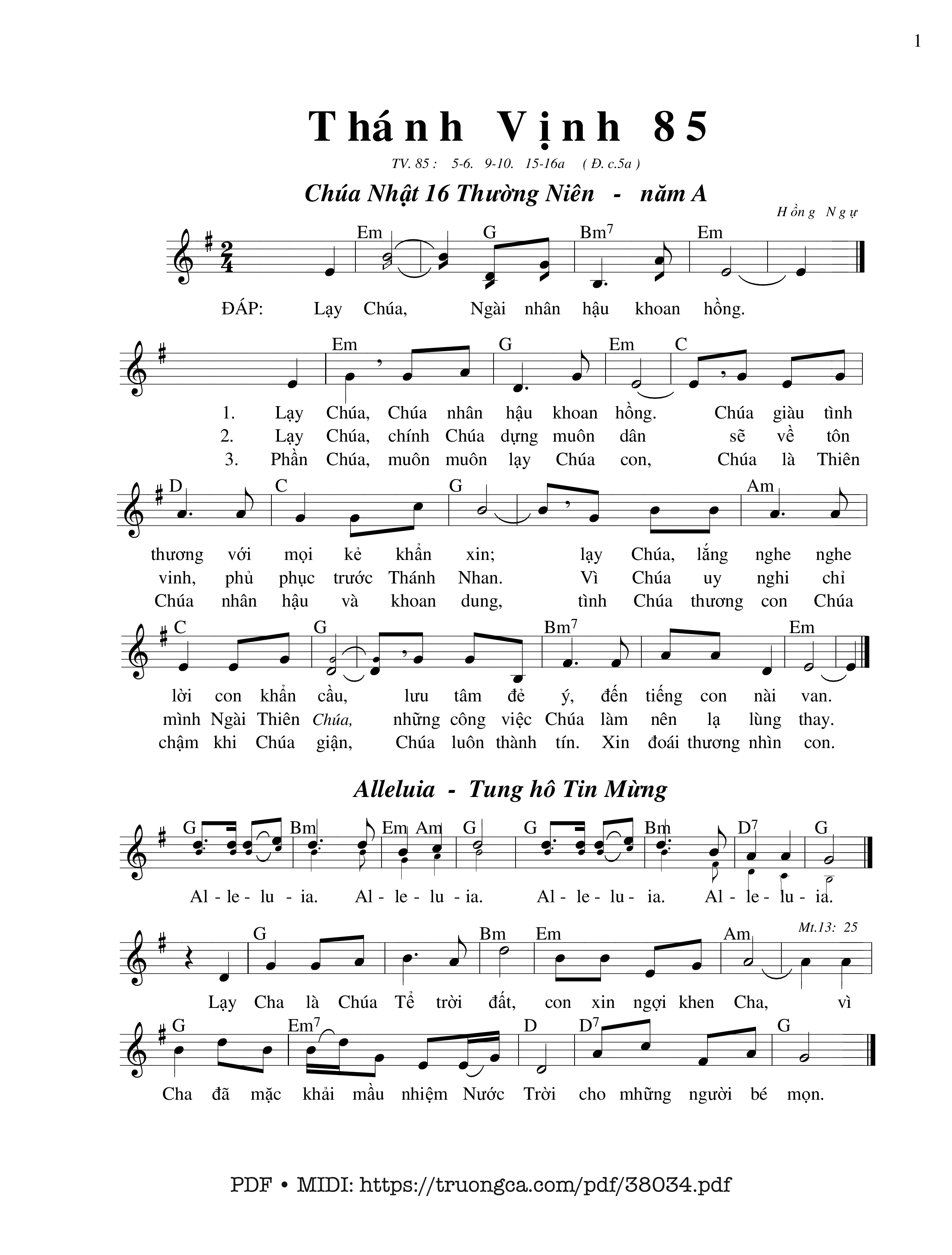 Page 1 of Sheet music PDF Thánh Vịnh 85, Chúa Nhật 16A Thường Niên - Hồng Ngự