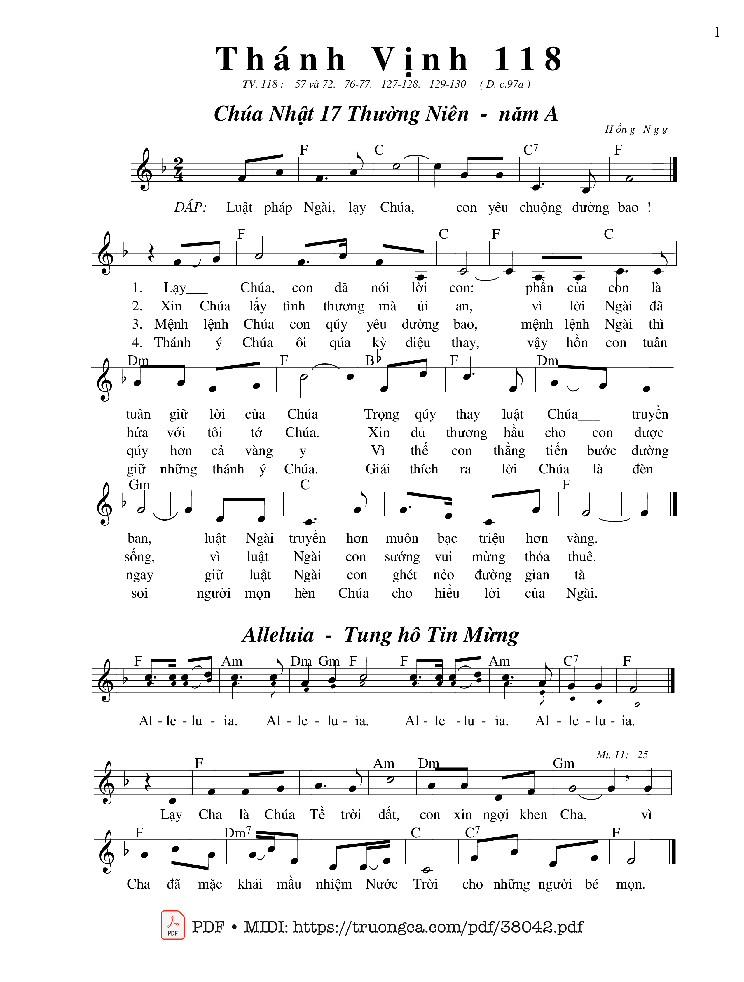 Page 1 of Sheet music PDF Thánh Vịnh 118, Chúa Nhật 17A Thường Niên - Hồng Ngự