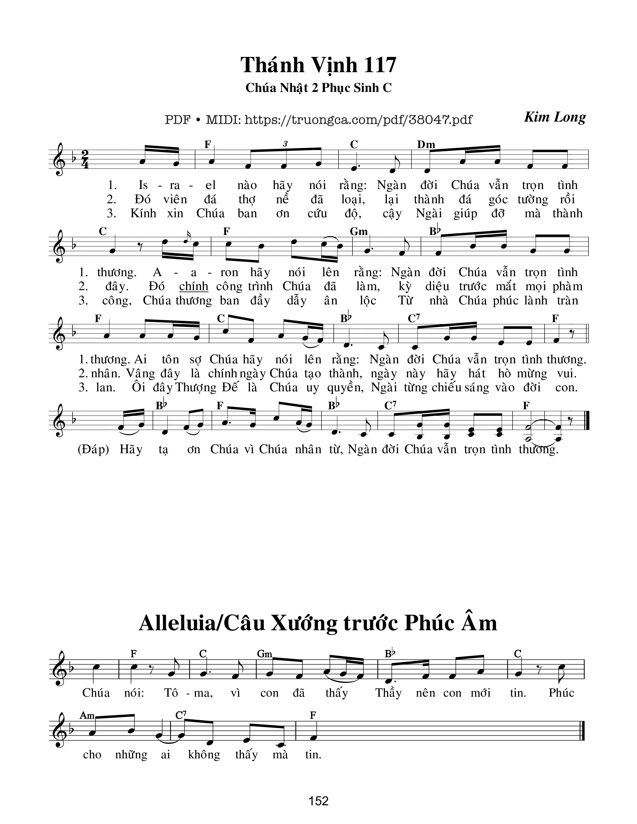 Page 1 of Sheet music PDF Thánh Vịnh 117, Chúa Nhật 2C Phục Sinh - Kim Long