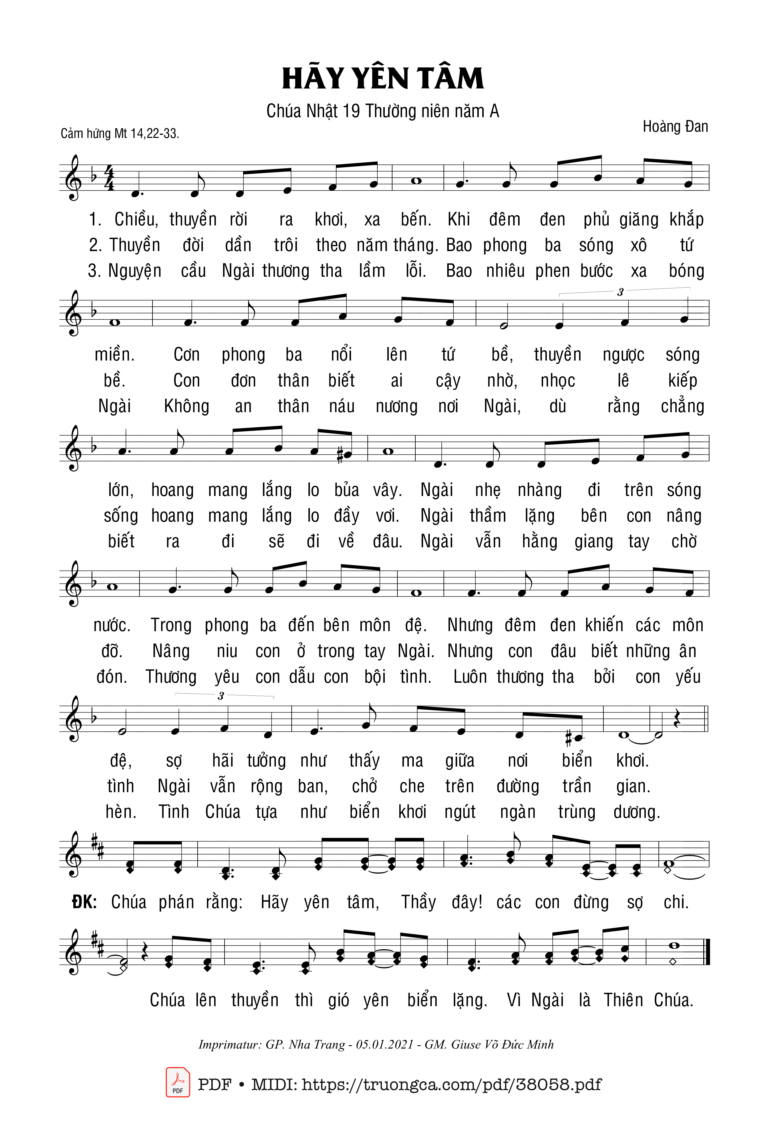 Page 1 of Sheet music PDF Thánh Vịnh 14, Hãy Yên Tâm - Hoàng Đan