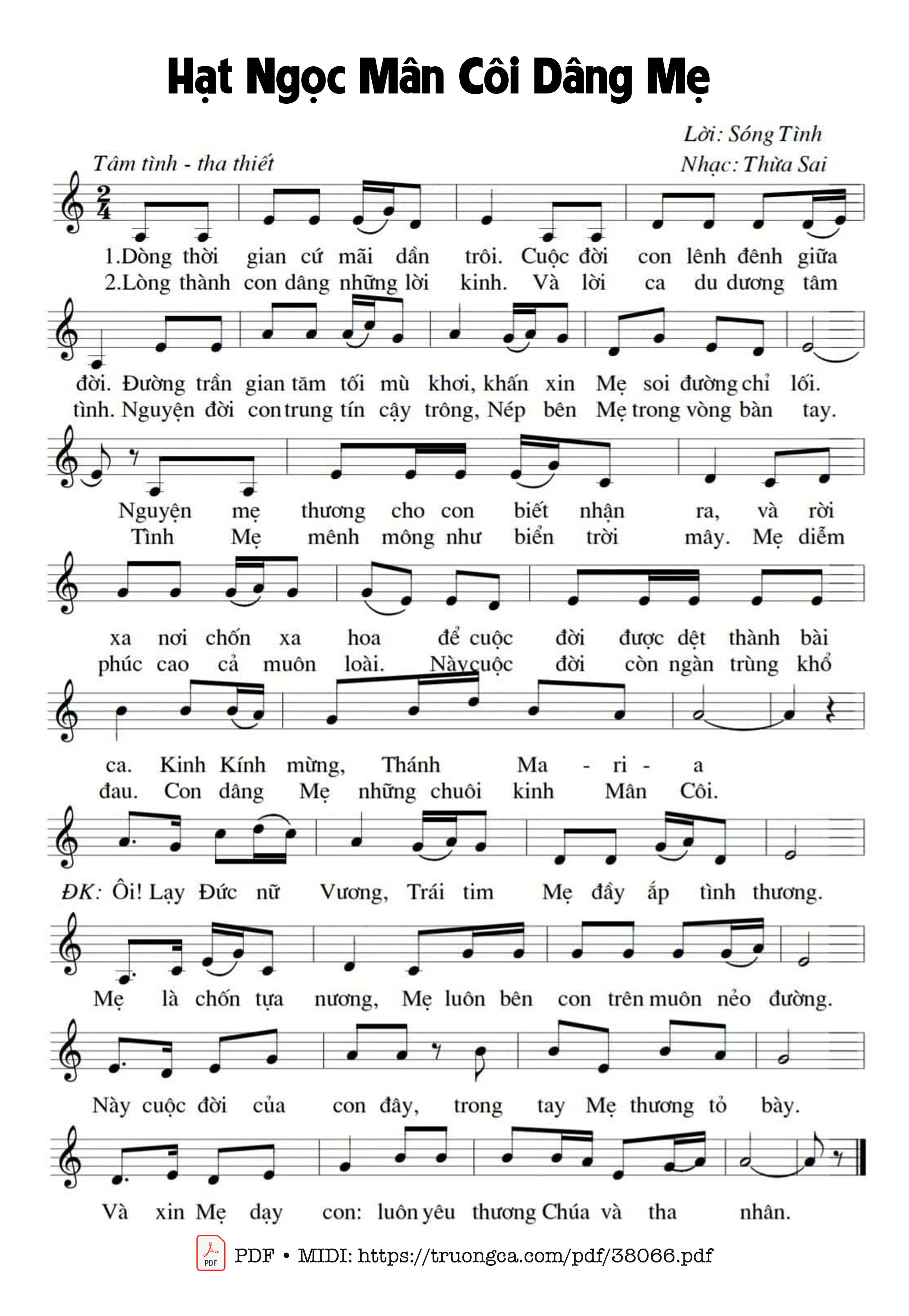 Page 1 of Sheet music PDF Hạt Ngọc Mân Côi Dâng Mẹ - Thừa Sai - Sóng Tình