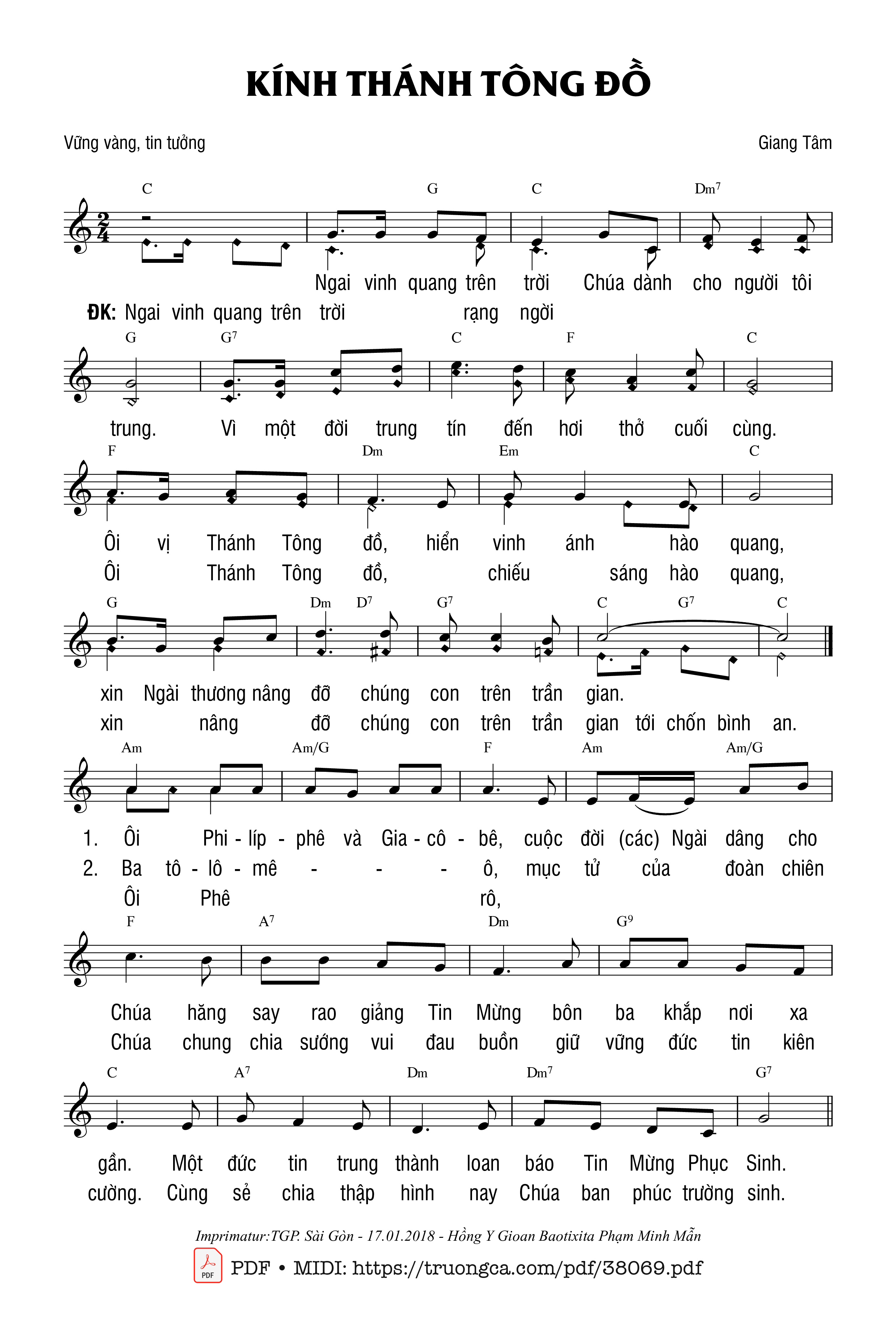 Page 1 of Sheet music PDF Kính Thánh Tông Đồ - Giang Tâm