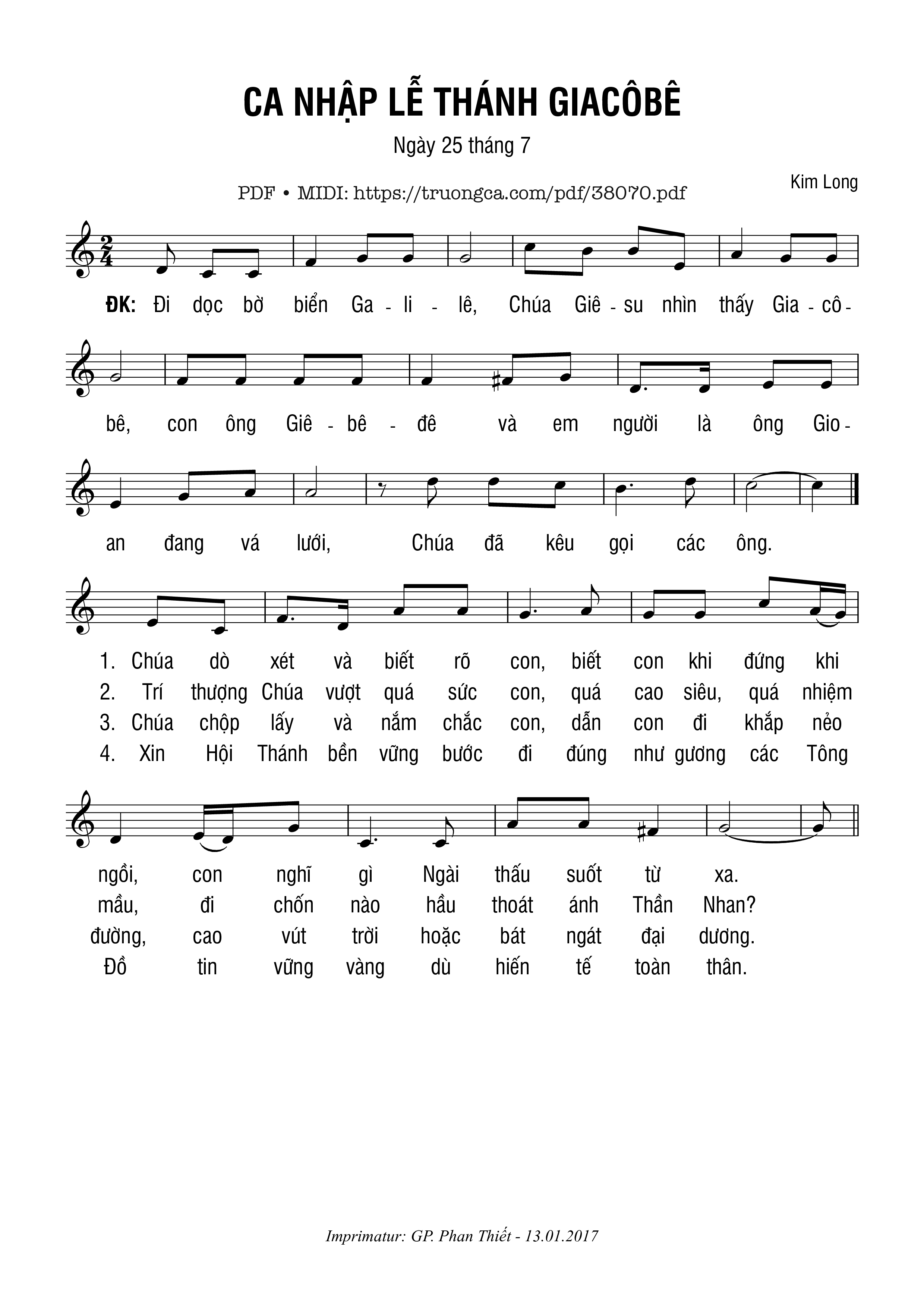 Page 1 of Sheet music PDF Ca Nhập Lễ Thánh Giacôbê - Kim Long