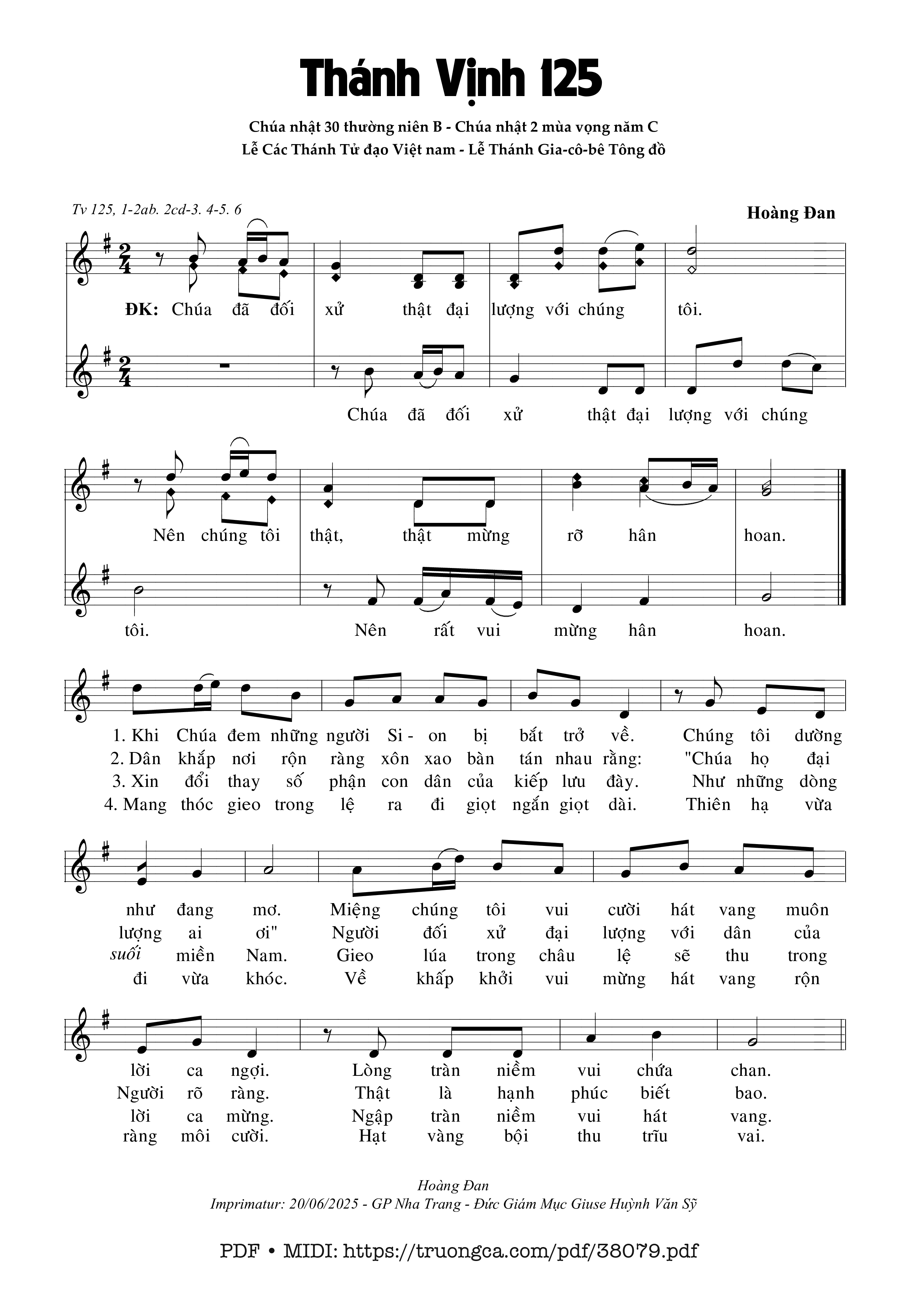 Page 1 of Sheet music PDF Thánh Vịnh 125, Lễ Thánh Giacôbê Tông Đồ - Hoàng Đan