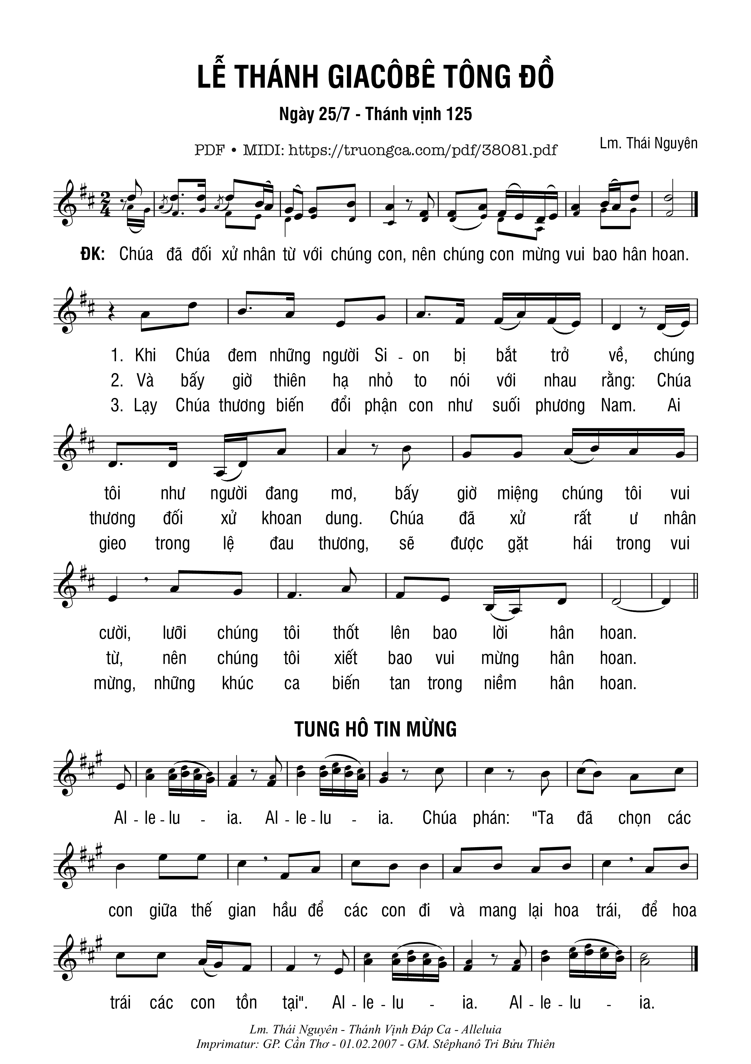 Page 1 of Sheet music PDF Thánh Vịnh 125, Lễ Thánh Giacôbê Tông Đồ - Thái Nguyên