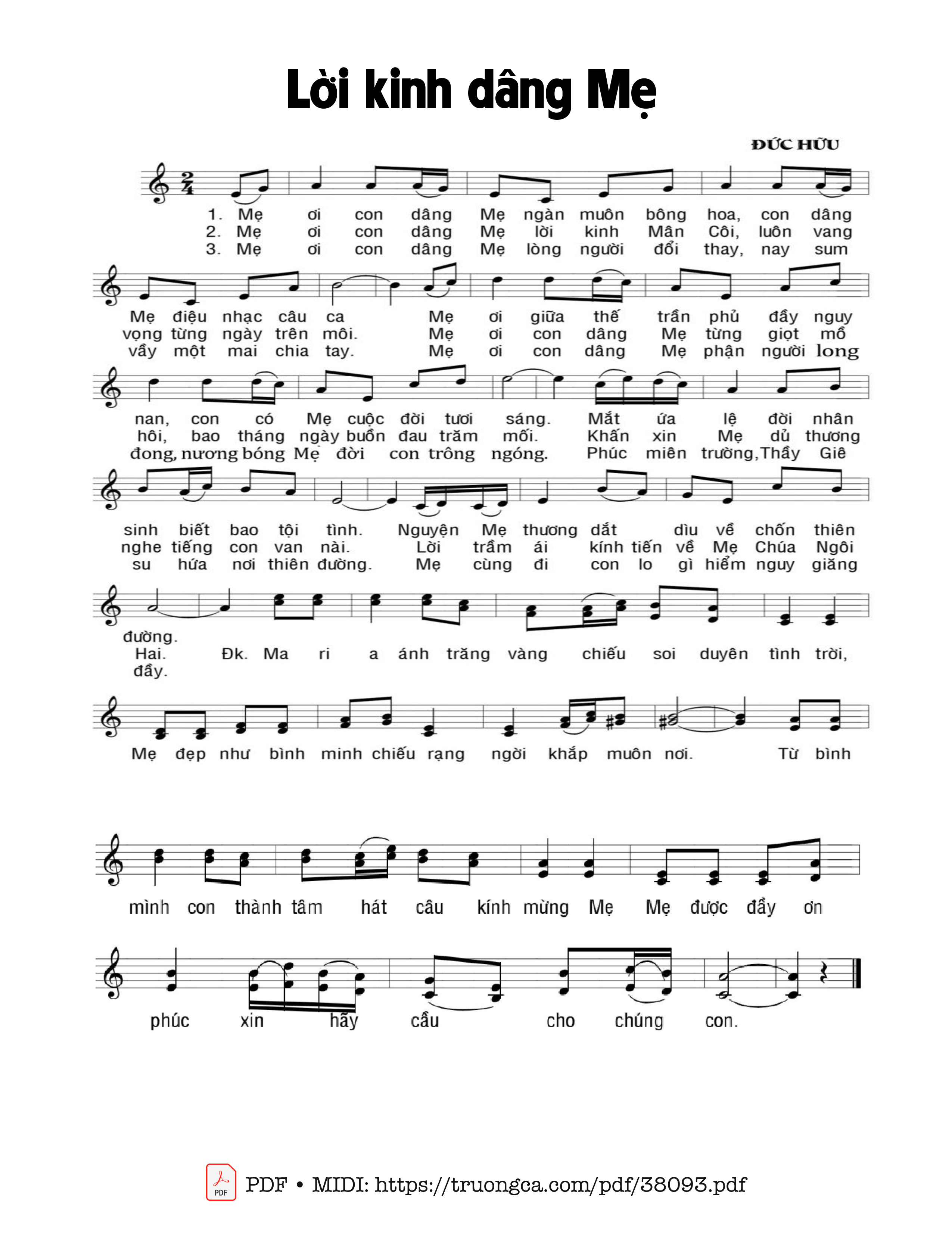 Page 1 of Sheet music PDF Lời kinh dâng Mẹ - Đức Hữu