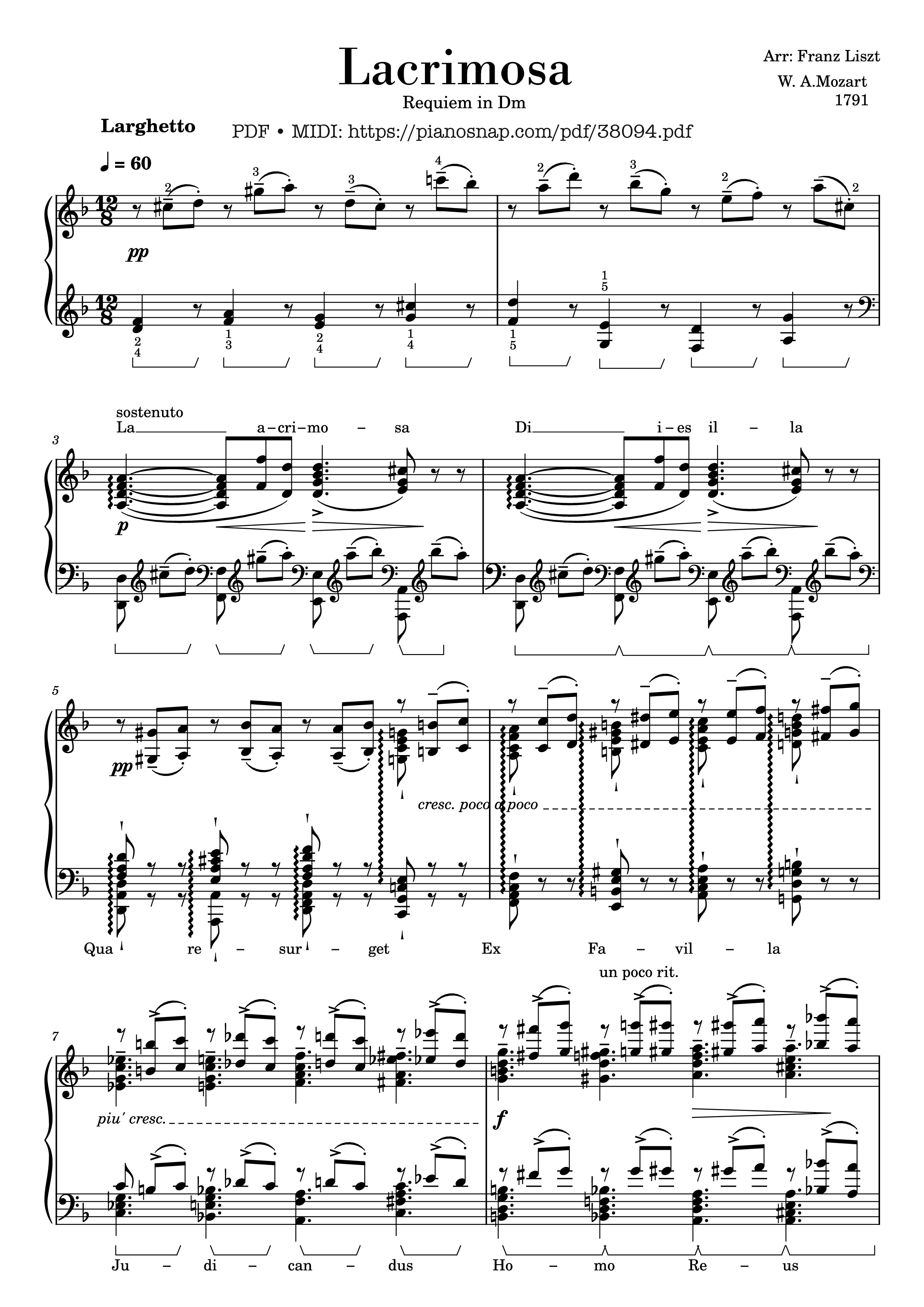 Page 1 of Sheet music PDF Piano Mozart Lacrimosa, Piano solo [arr. Liszt] - Wolfgang Amadeus Mozart