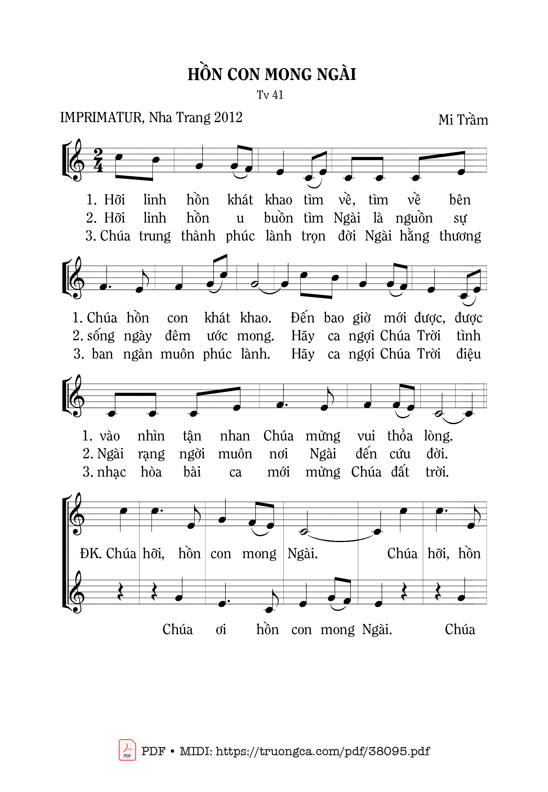 Page 1 of Sheet music PDF Thánh Vịnh 91, Hồn Con Mong Ngài - Mi Trầm