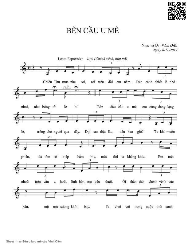 Page 1 of Sheet music PDF Bên cầu u mê - Vĩnh Điện