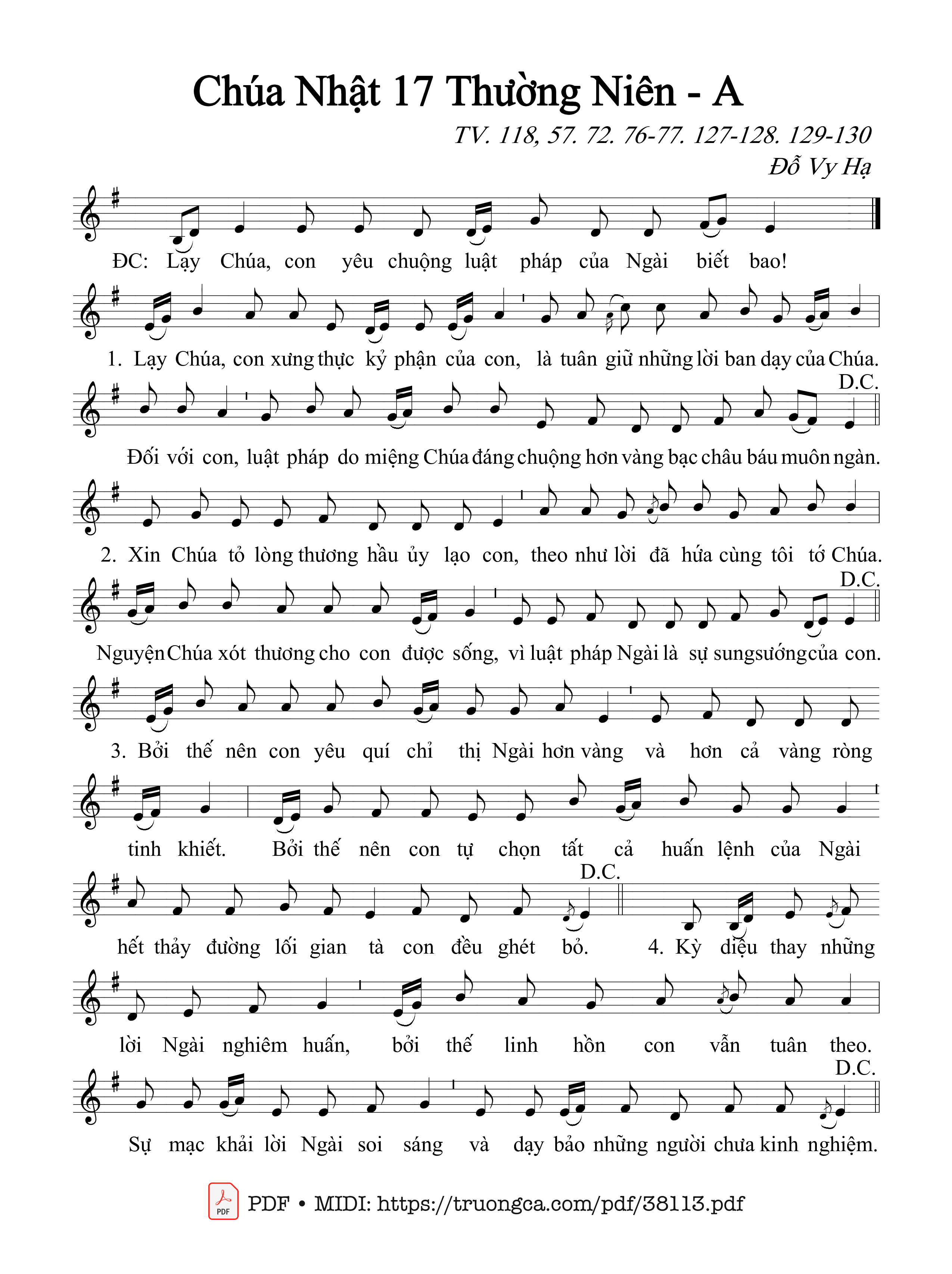 Page 1 of Sheet music PDF Thánh Vịnh 118, Chúa Nhật 17A Thường Niên - Đỗ Vy Hạ