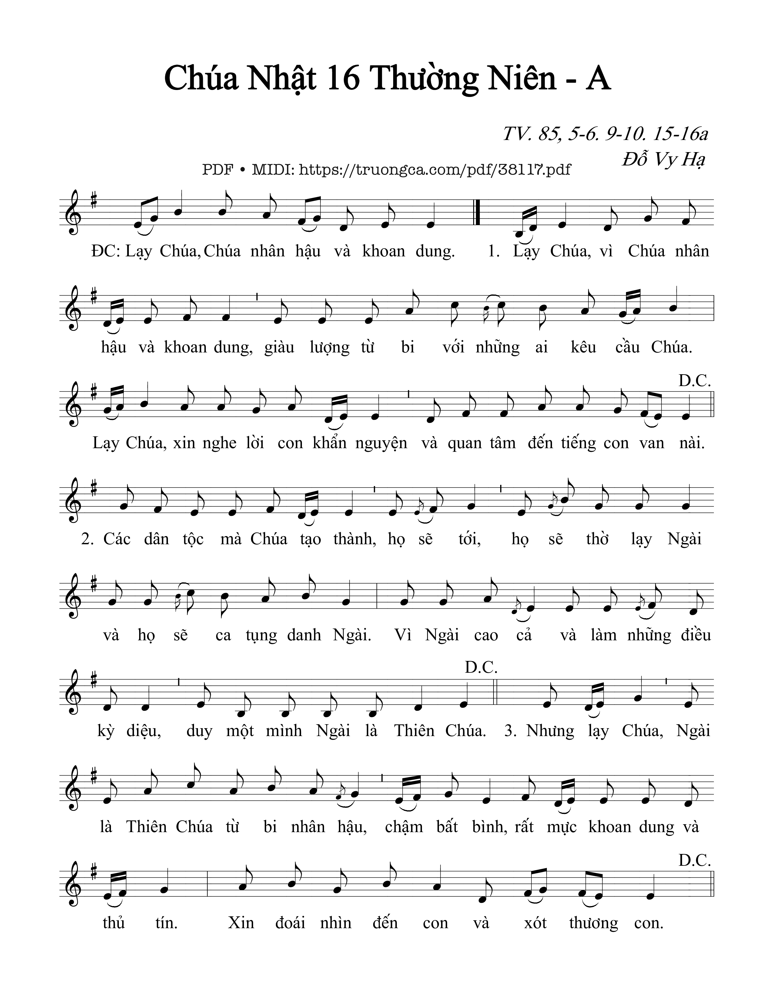 Page 1 of Sheet music PDF Thánh Vịnh 85, Chúa Nhật 16A Thường Niên - Đỗ Vy Hạ