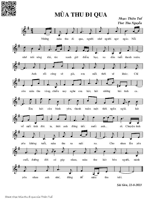 Sheet PDF of Mùa thu đi qua