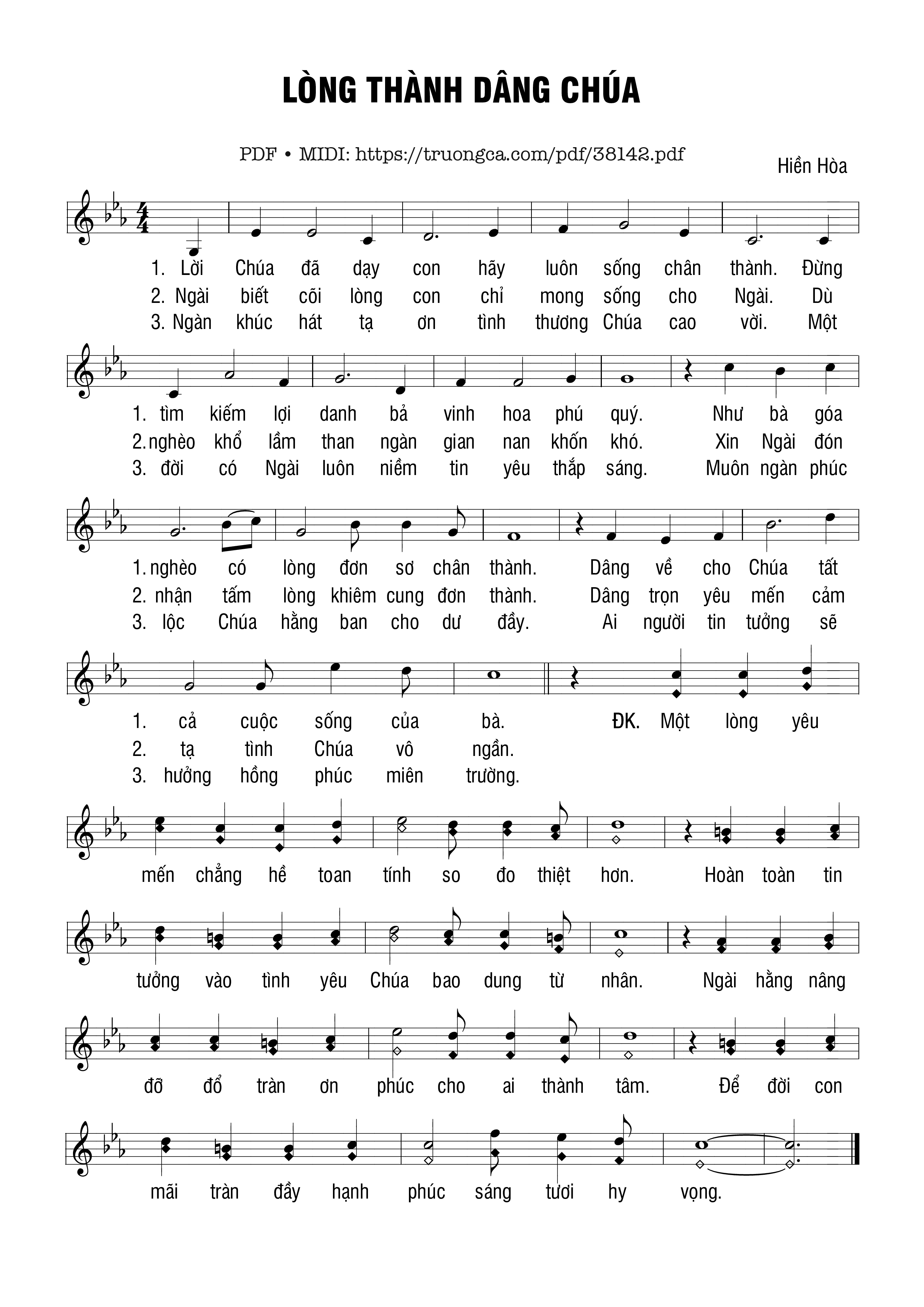Page 1 of Sheet music PDF Lòng Thành Dâng Chúa - Hiền Hòa