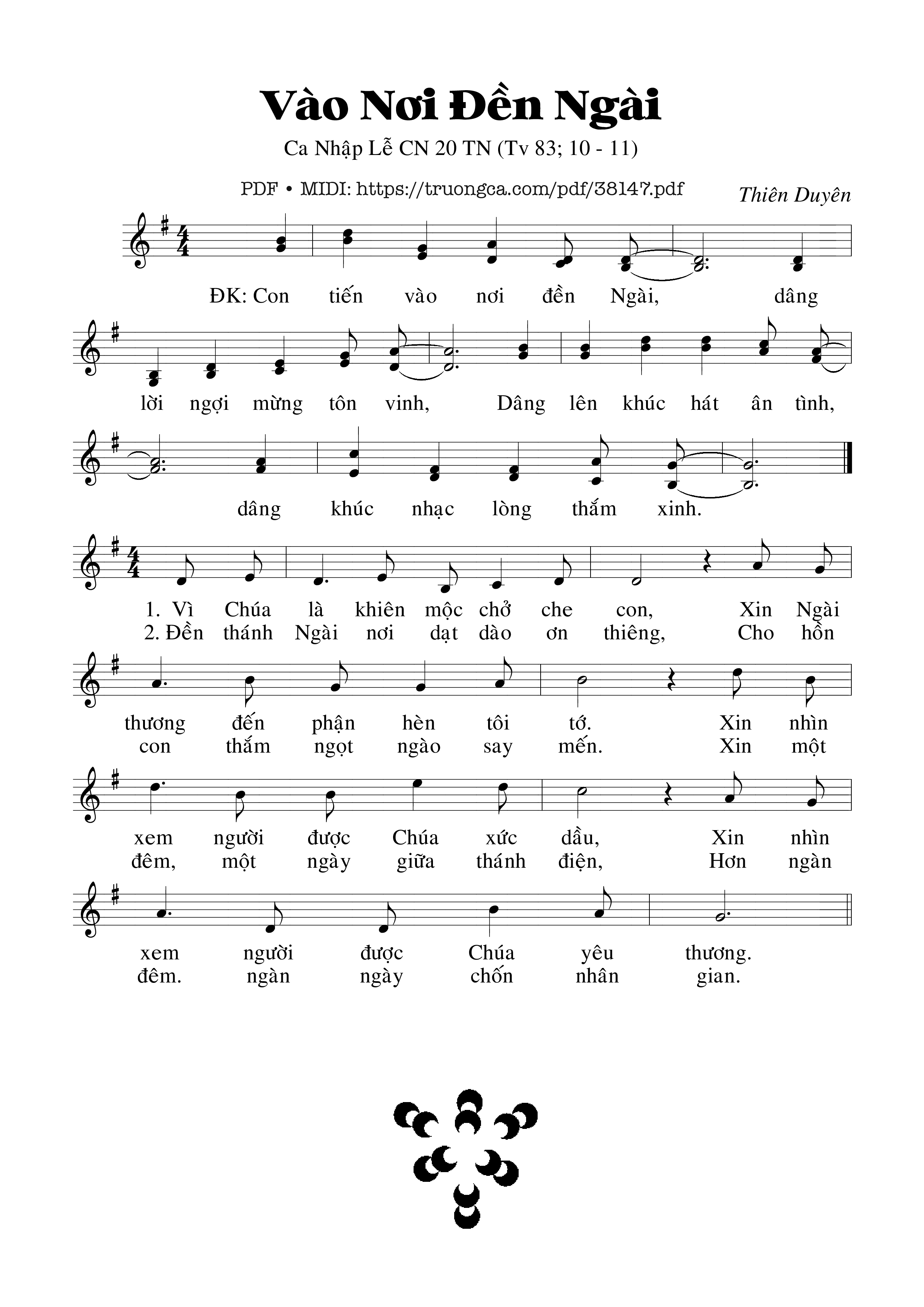 Page 1 of Sheet music PDF Thánh Vịnh 83, Vào Nơi Đền Ngài - Thiên Duyên