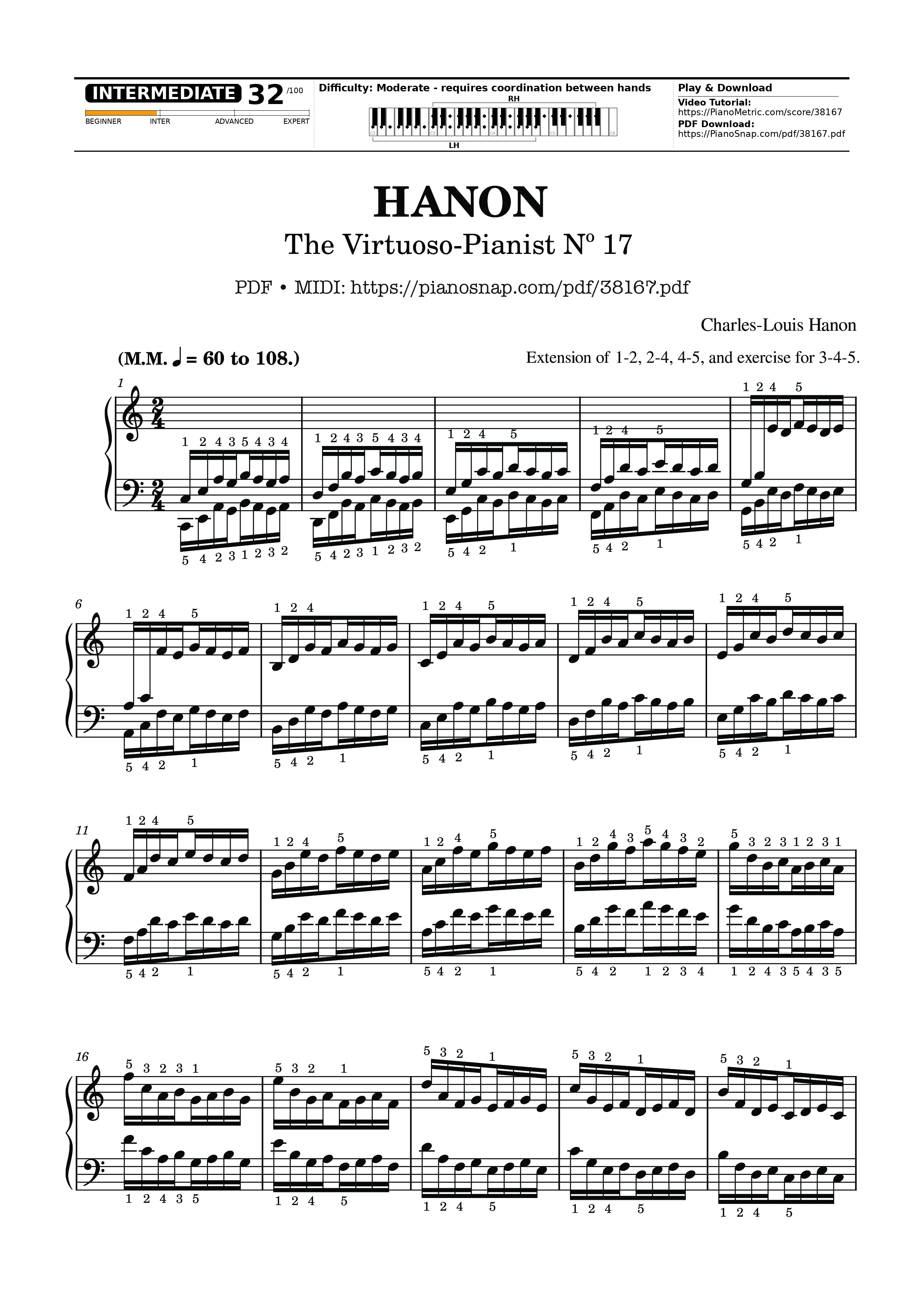 Page 1 of Sheet music PDF Hanon - The Virtuoso Pianist No. 17 - Charles-Louis Hanon