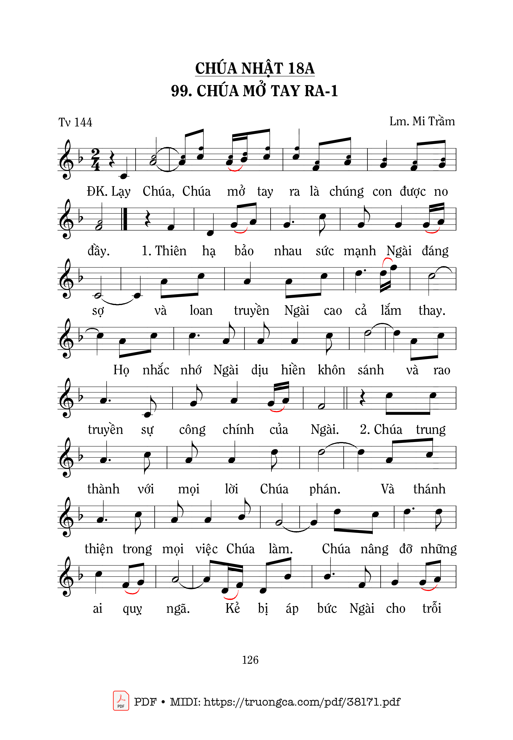 Page 1 of Sheet music PDF Thánh Vịnh 144, Chúa Mở Tay Ra 1 - Mi Trầm
