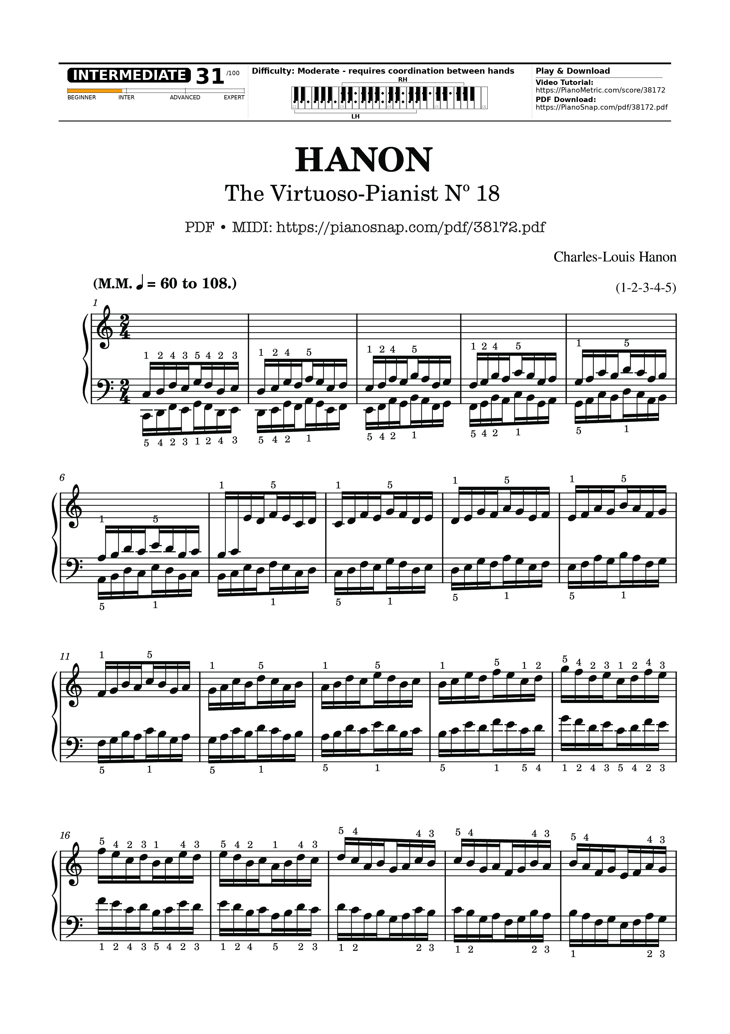 Page 1 of Sheet music PDF Hanon - The Virtuoso Pianist No. 18 - Charles-Louis Hanon