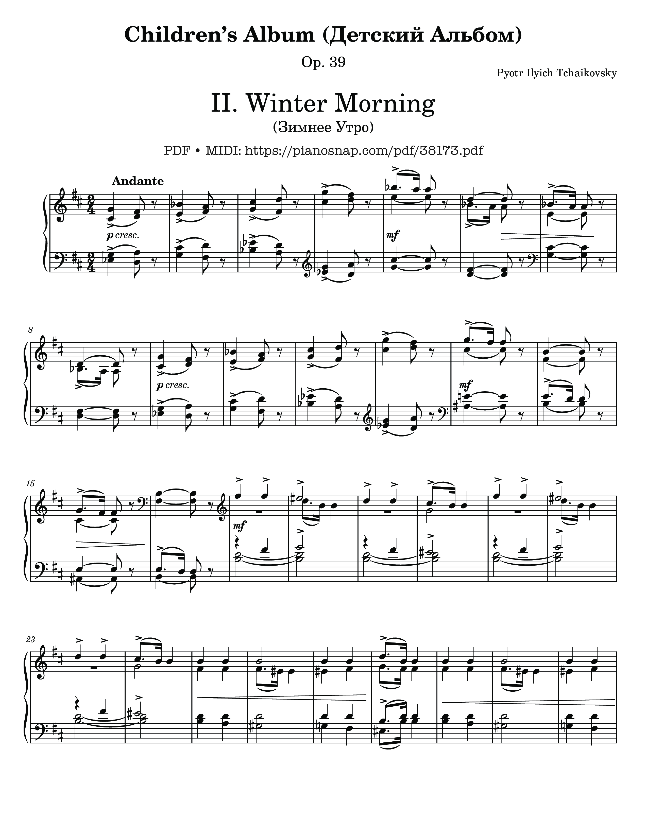 Page 1 of Sheet music PDF Winter Morning, Tchaikovsky, Album for the young - Pyotr Ilyich Tchaikovsky