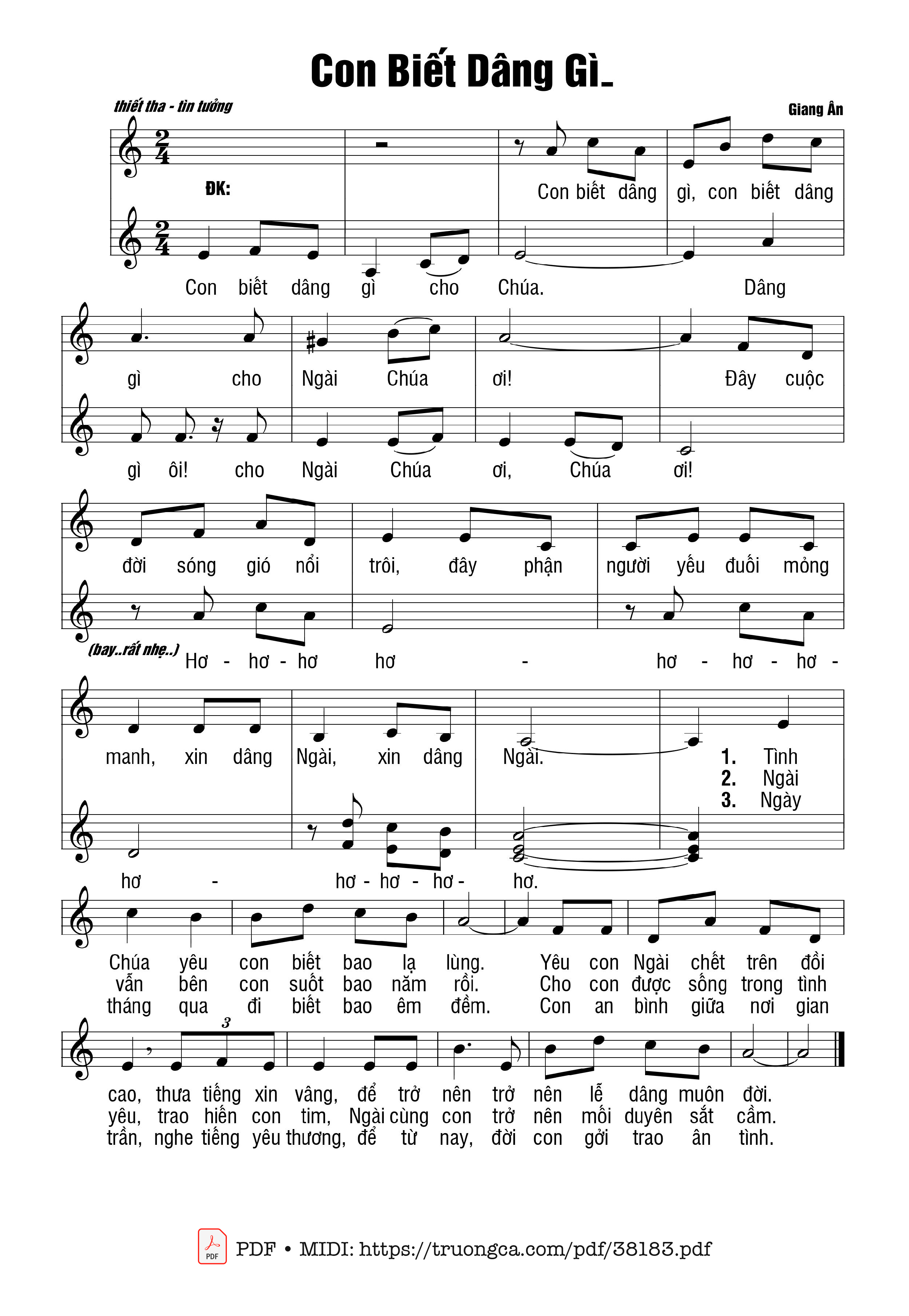 Page 1 of Sheet music PDF Con Biết Dâng Gì - Giang Ân