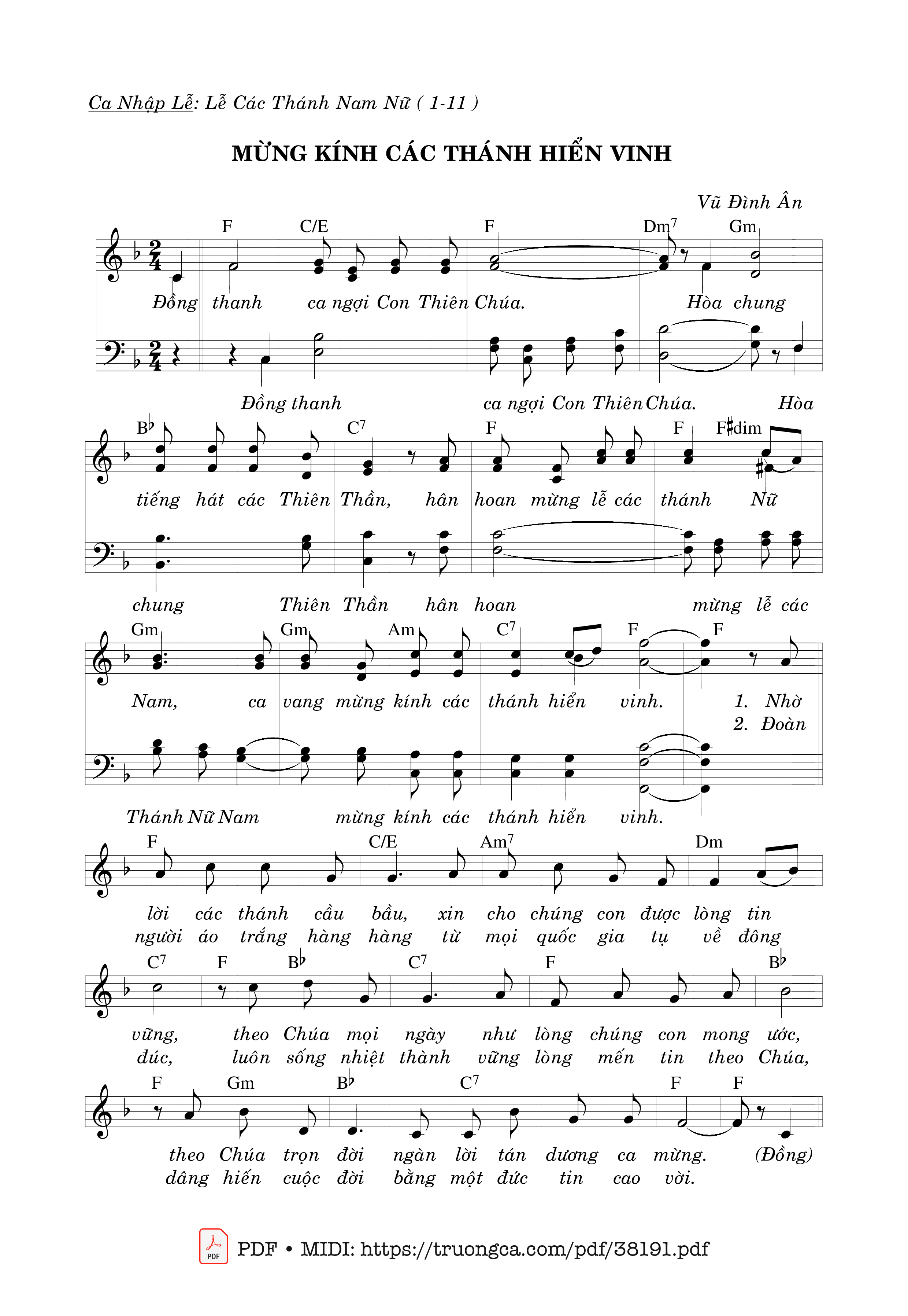 Page 1 of Sheet music PDF Mừng Kính Các Thánh Hiển Vinh - Vũ Đình Ân