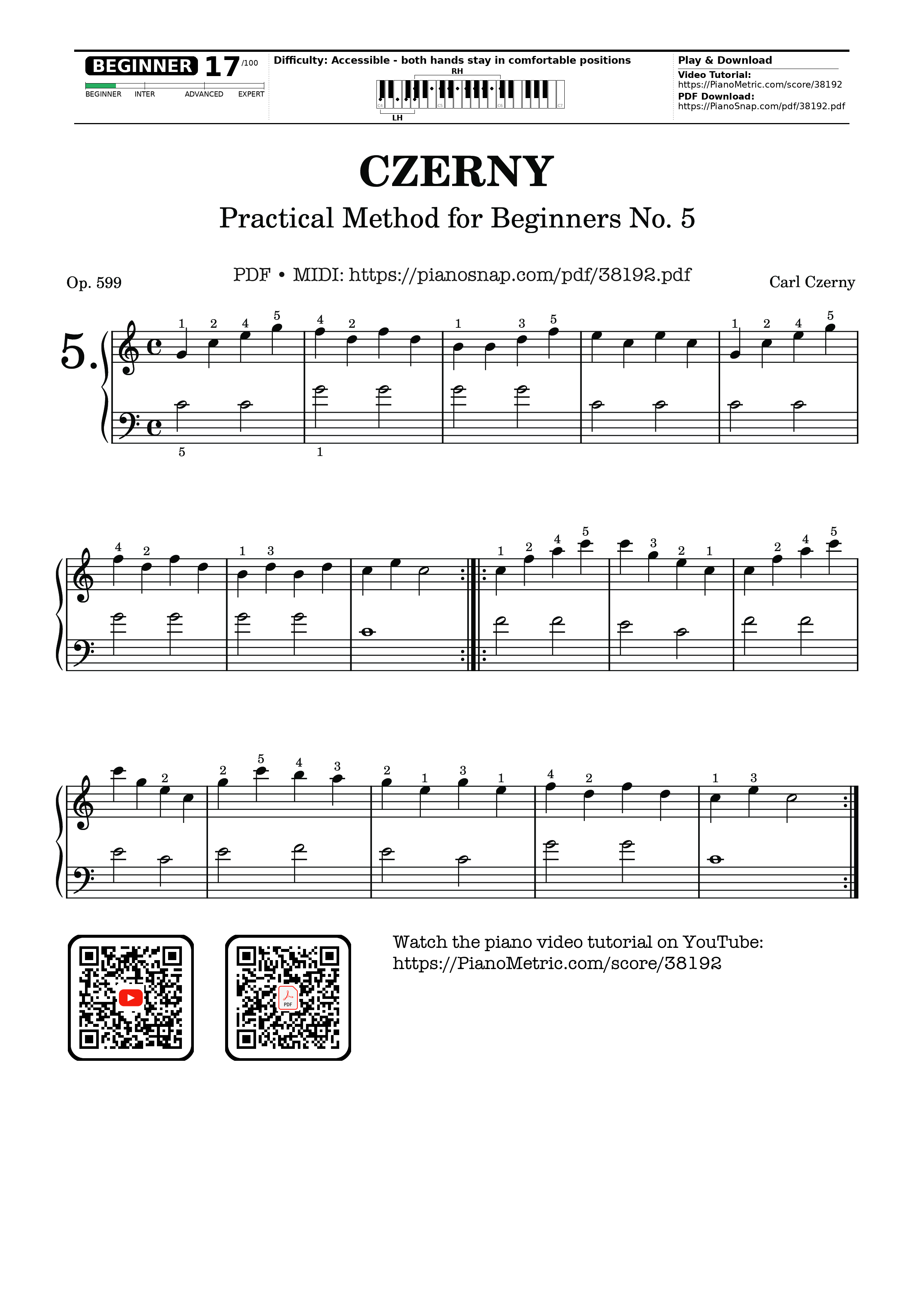 Page 1 of Sheet music PDF CZERNY - Practical Method for Beginners, Op. 599, No. 5 - Carl Czerny