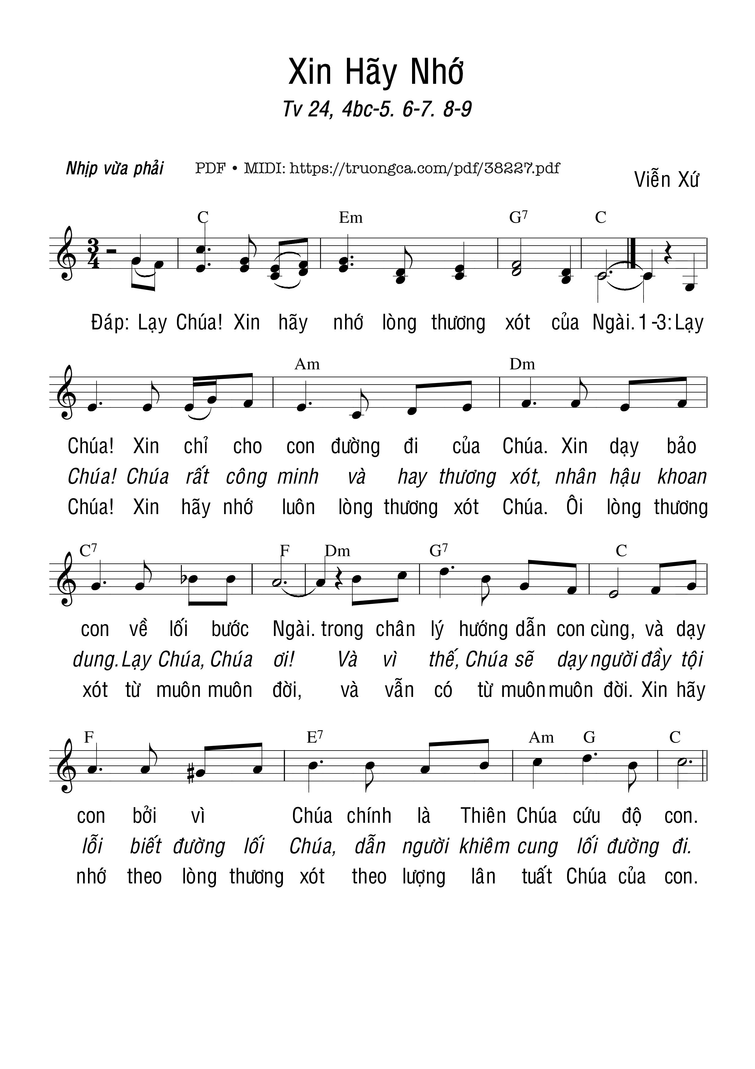 Page 1 of Sheet music PDF Thánh Vịnh 24, Xin Hãy Nhớ - Viễn Xứ