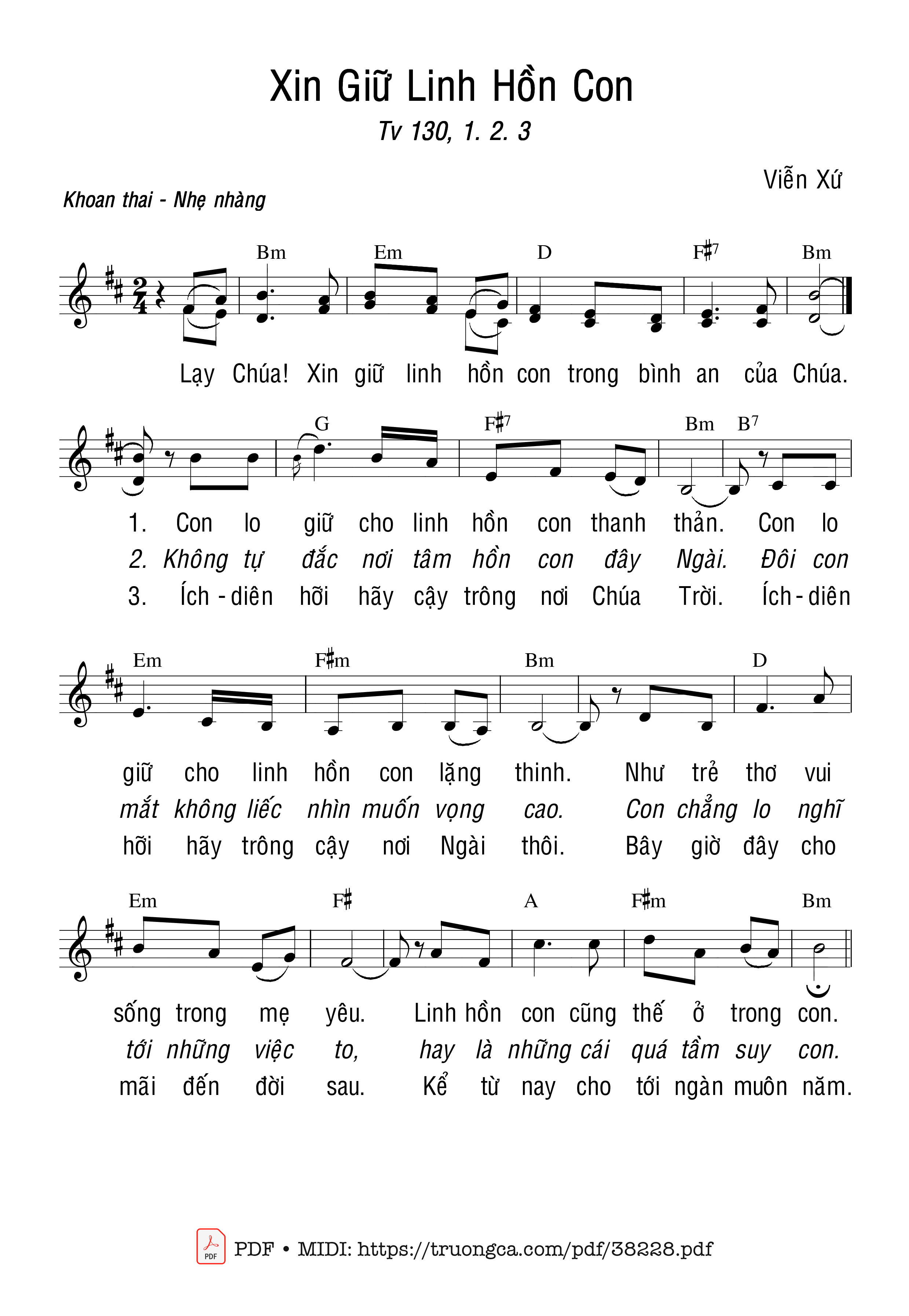 Page 1 of Sheet music PDF Thánh Vịnh 130, Xin Giữ Linh Hồn Con - Viễn Xứ