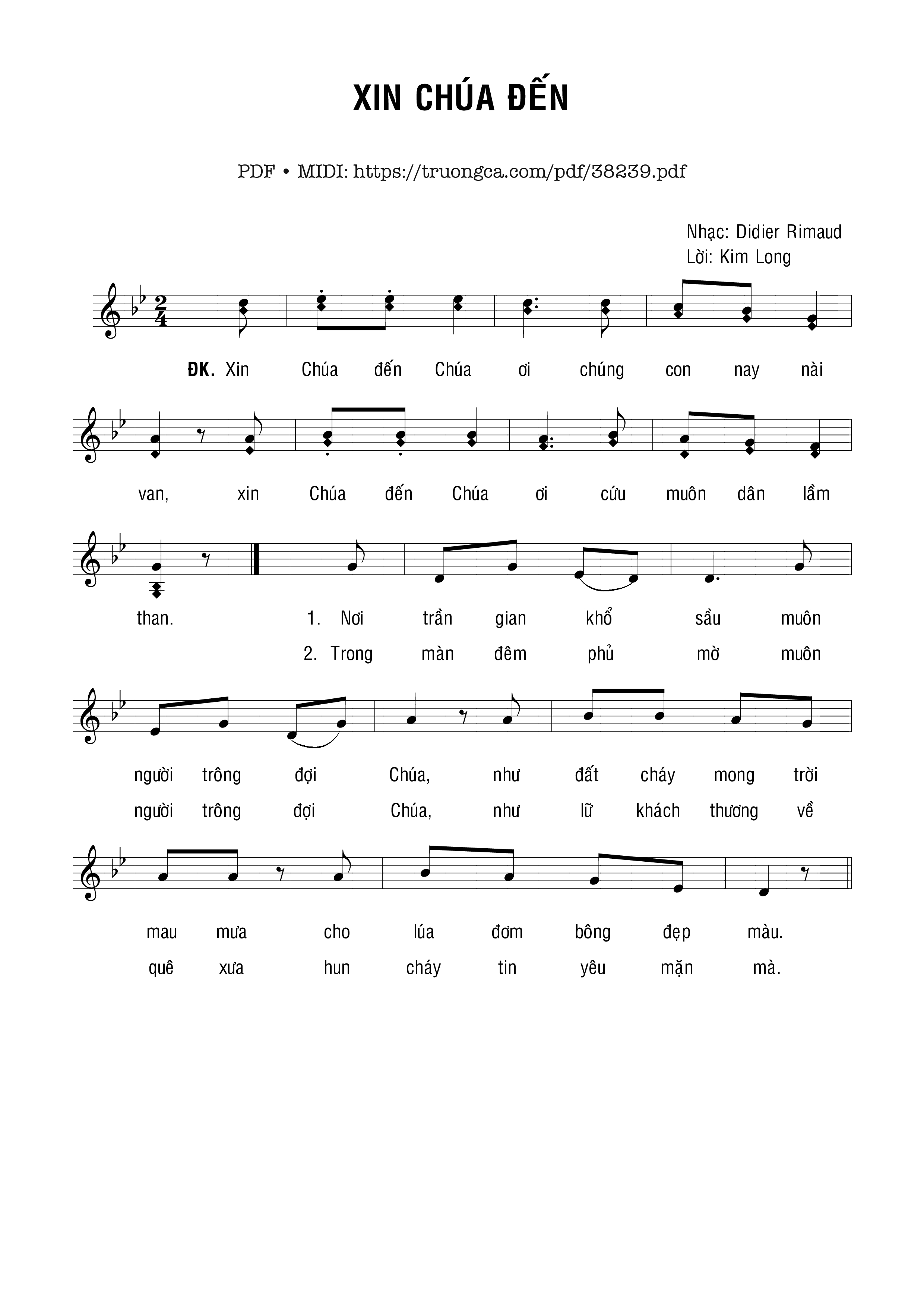 Page 1 of Sheet music PDF Xin Chúa Đến - Didier Remaud &Amp; Lời: Kim Long
