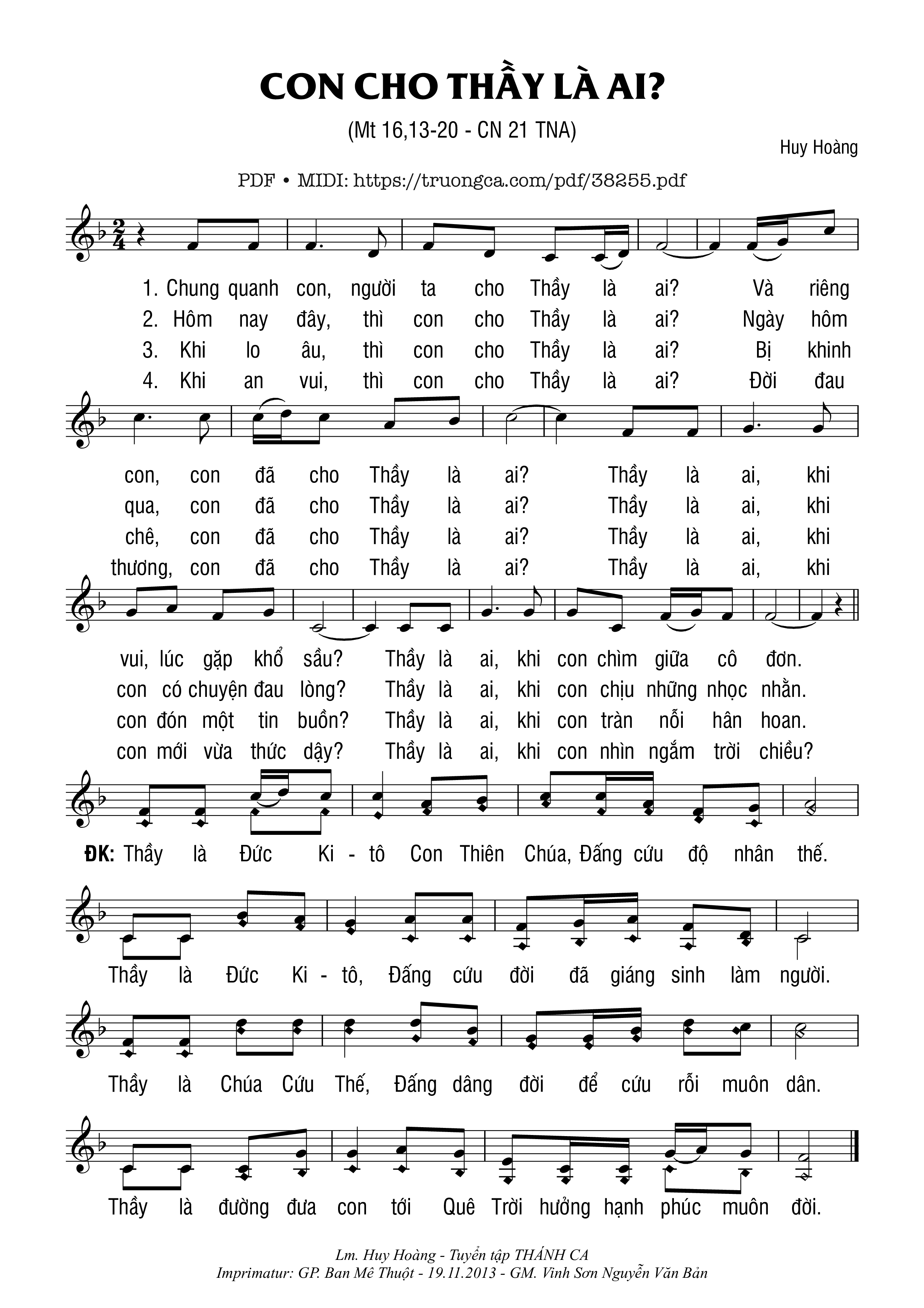 Page 1 of Sheet music PDF Con Cho Thầy Là Ai - Huy Hoàng