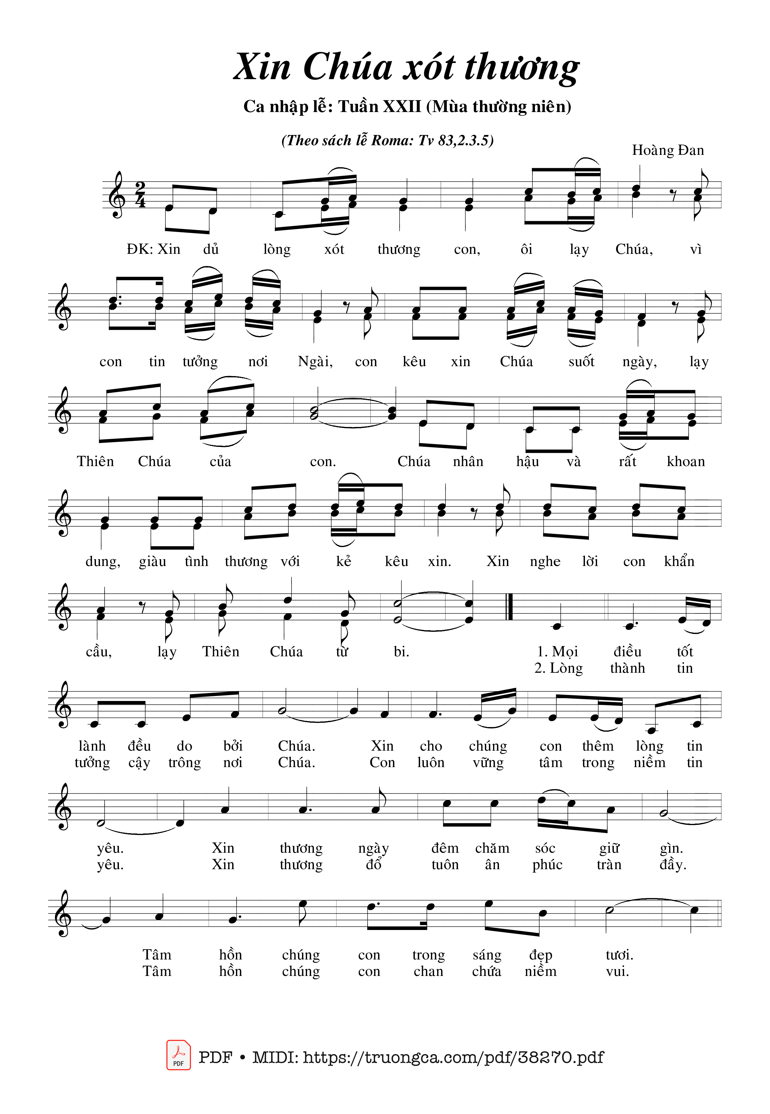 Page 1 of Sheet music PDF Thánh Vịnh 83, Xin Chúa Xót Thương - Hoàng Đan