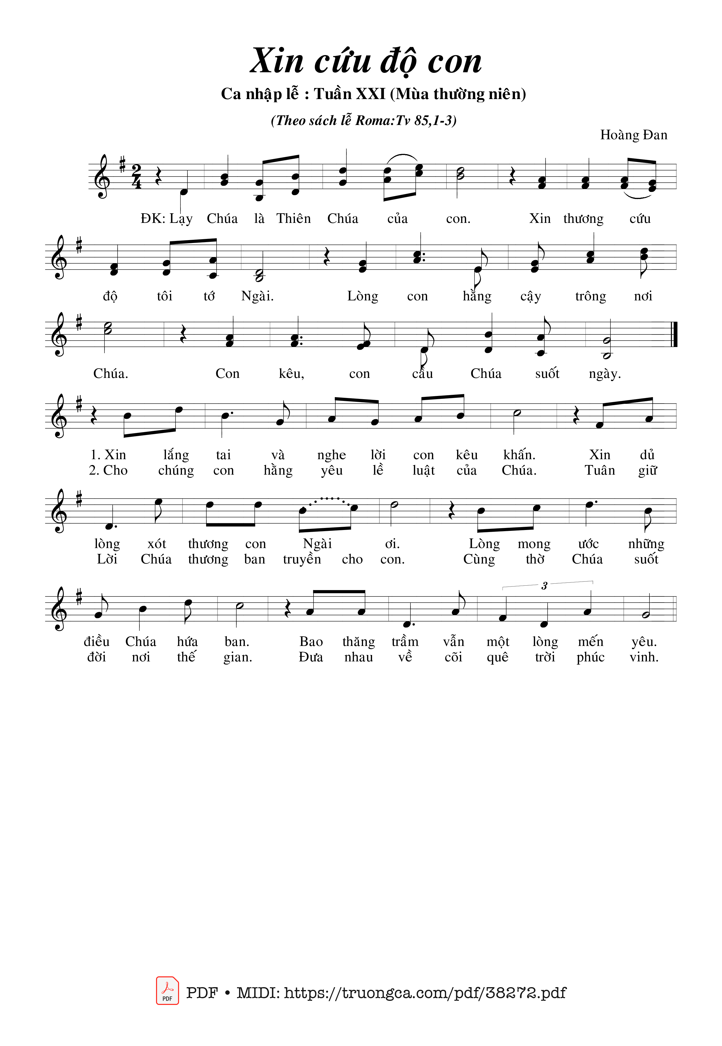 Page 1 of Sheet music PDF Thánh Vịnh 85, Xin Cứu Độ Con - Hoàng Đan