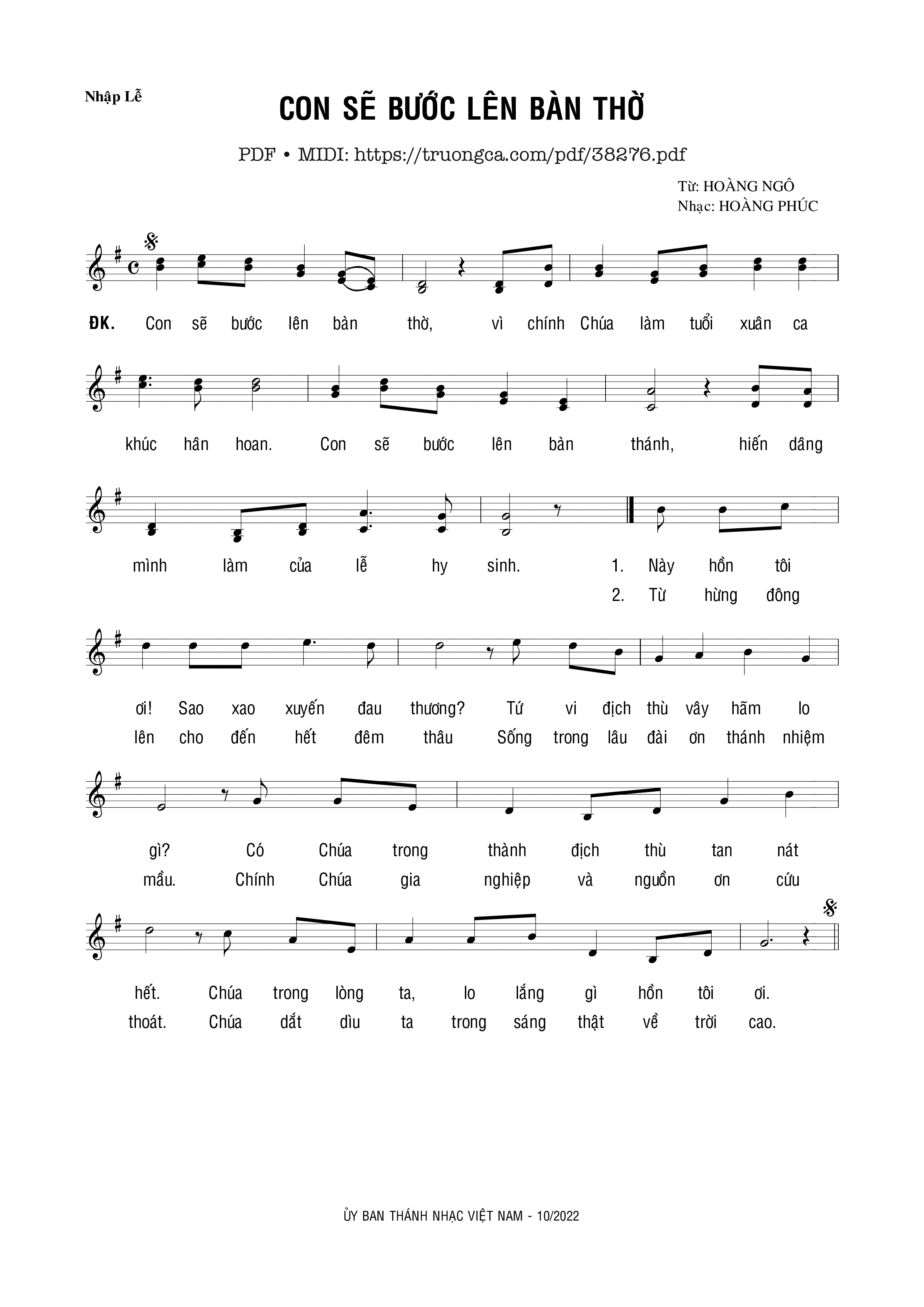 Page 1 of Sheet music PDF Con Sẽ Bước Lên Bàn Thờ - Hoàng Ngô &Amp; Hoàng Phúc
