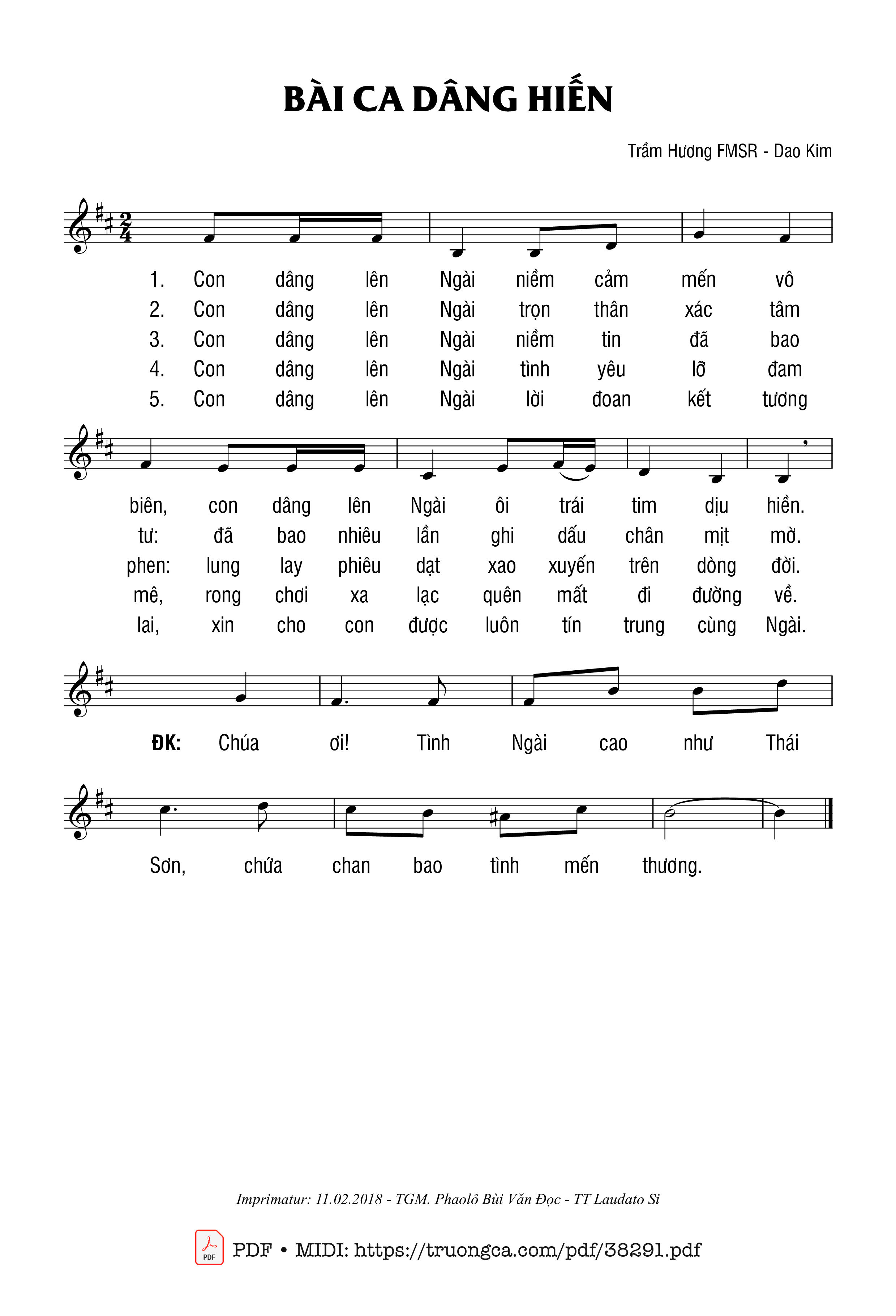 Page 1 of Sheet music PDF Bài Ca Dâng Hiến - Dao Kim &Amp; Trầm Hương