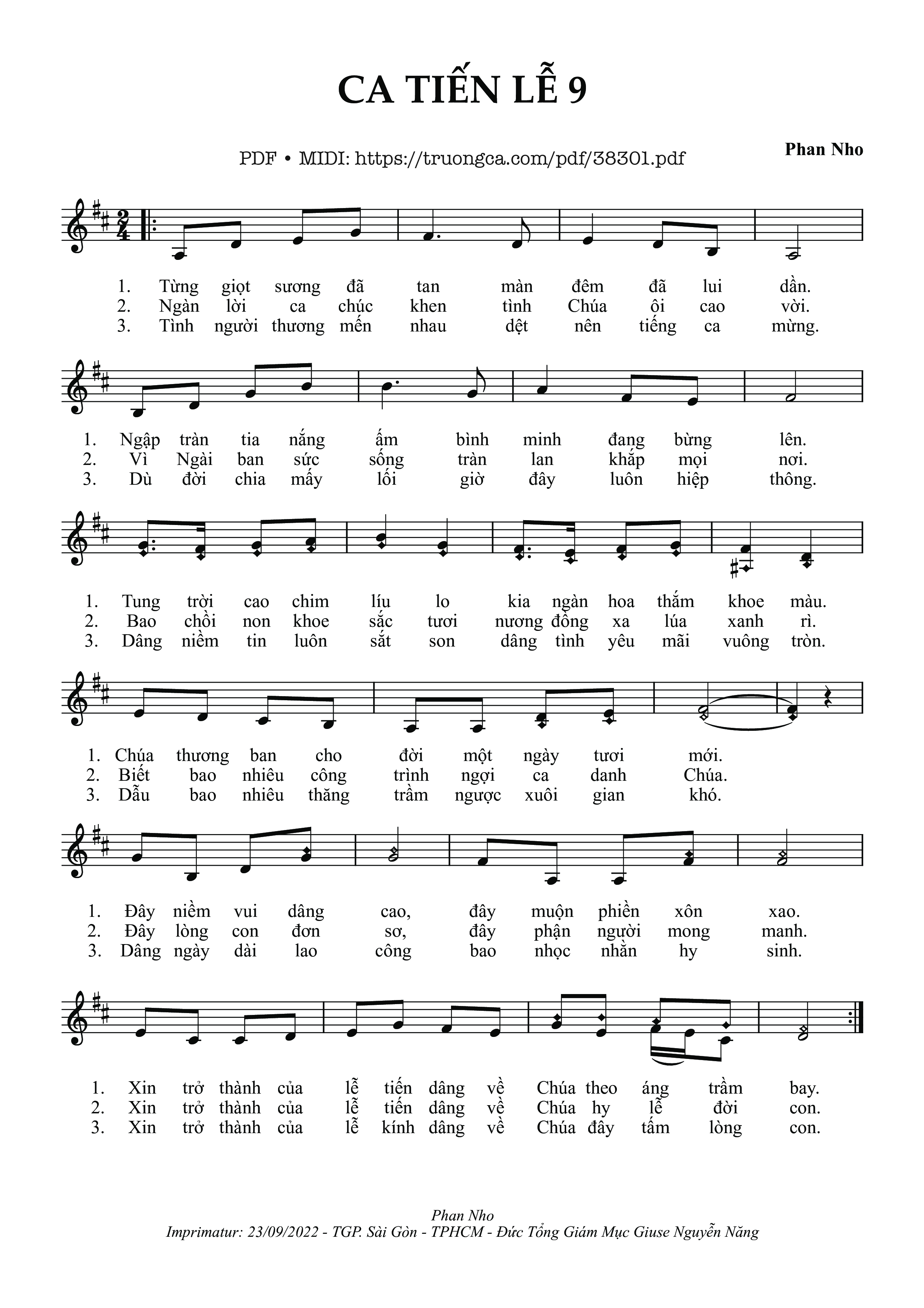Page 1 of Sheet music PDF Ca Tiến Lễ 9 - Phan Nho