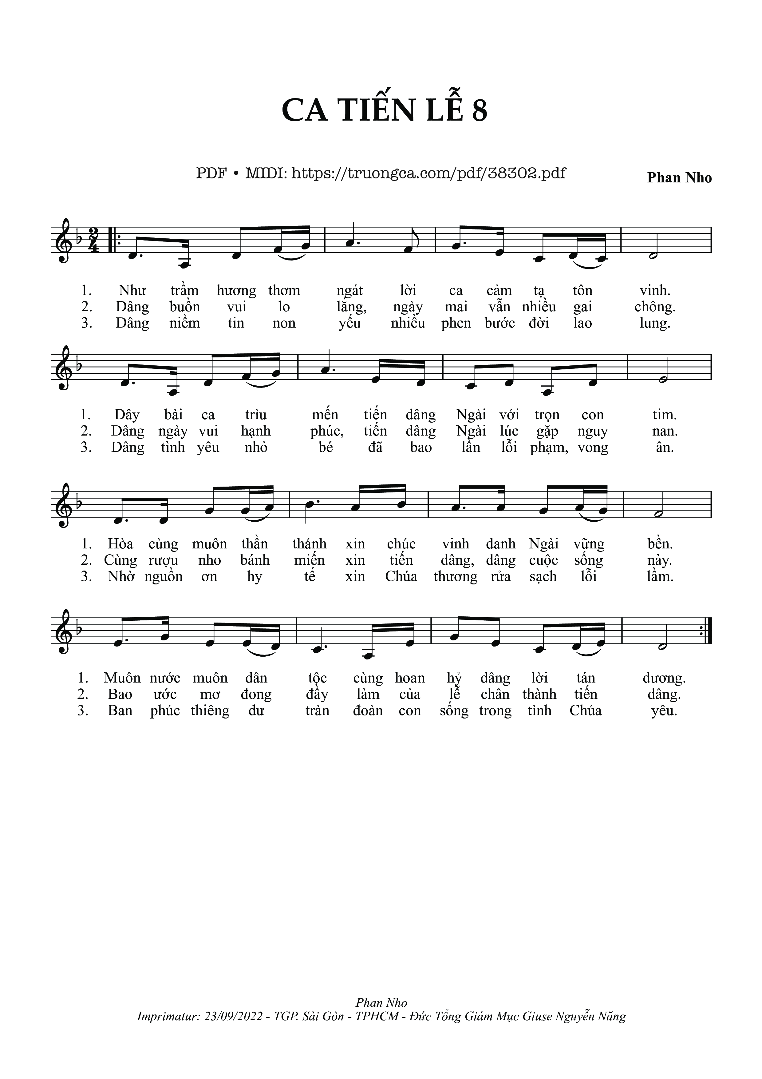 Page 1 of Sheet music PDF Ca Tiến Lễ 8 - Phan Nho
