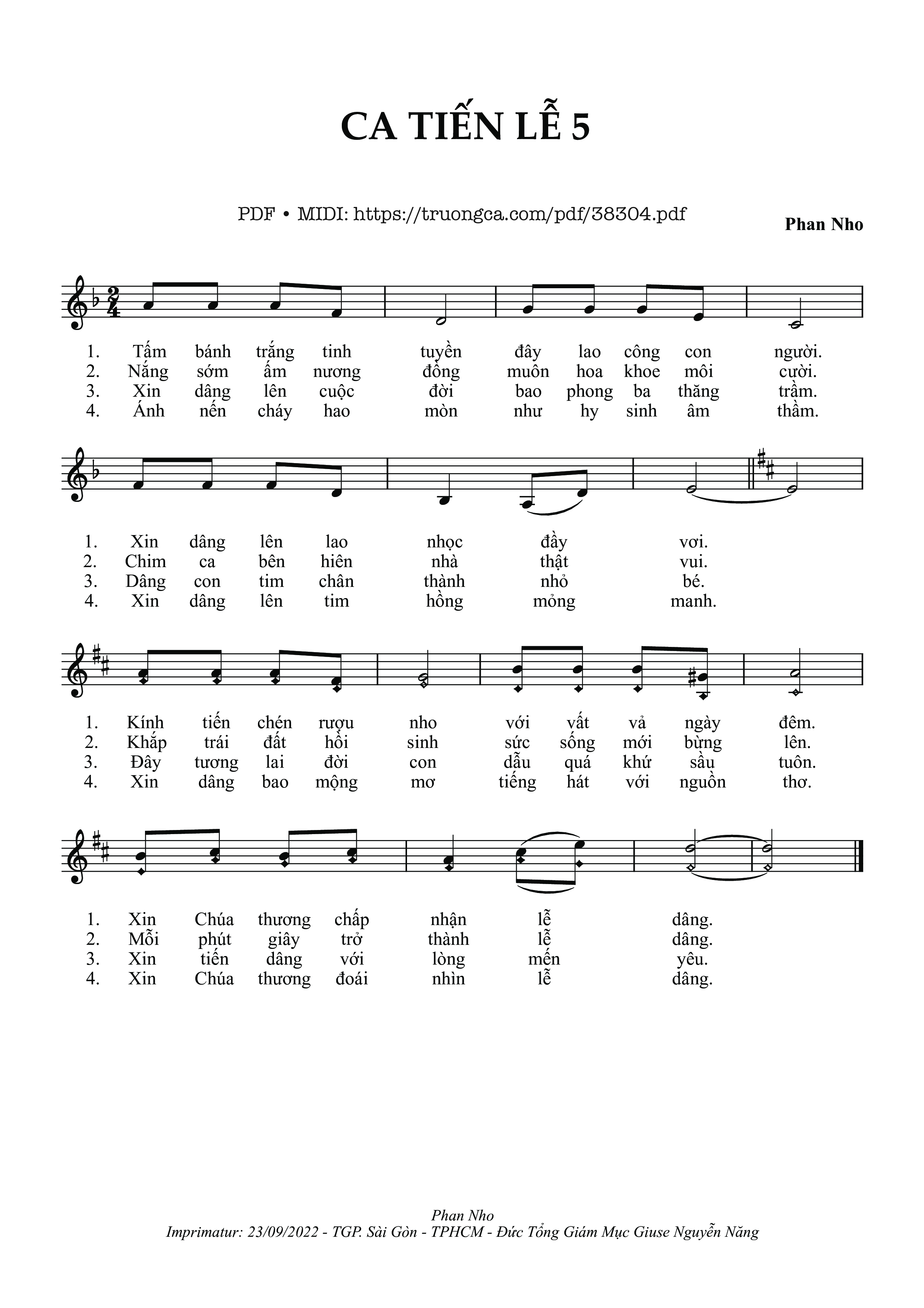 Page 1 of Sheet music PDF Ca Tiến Lễ 5 - Phan Nho