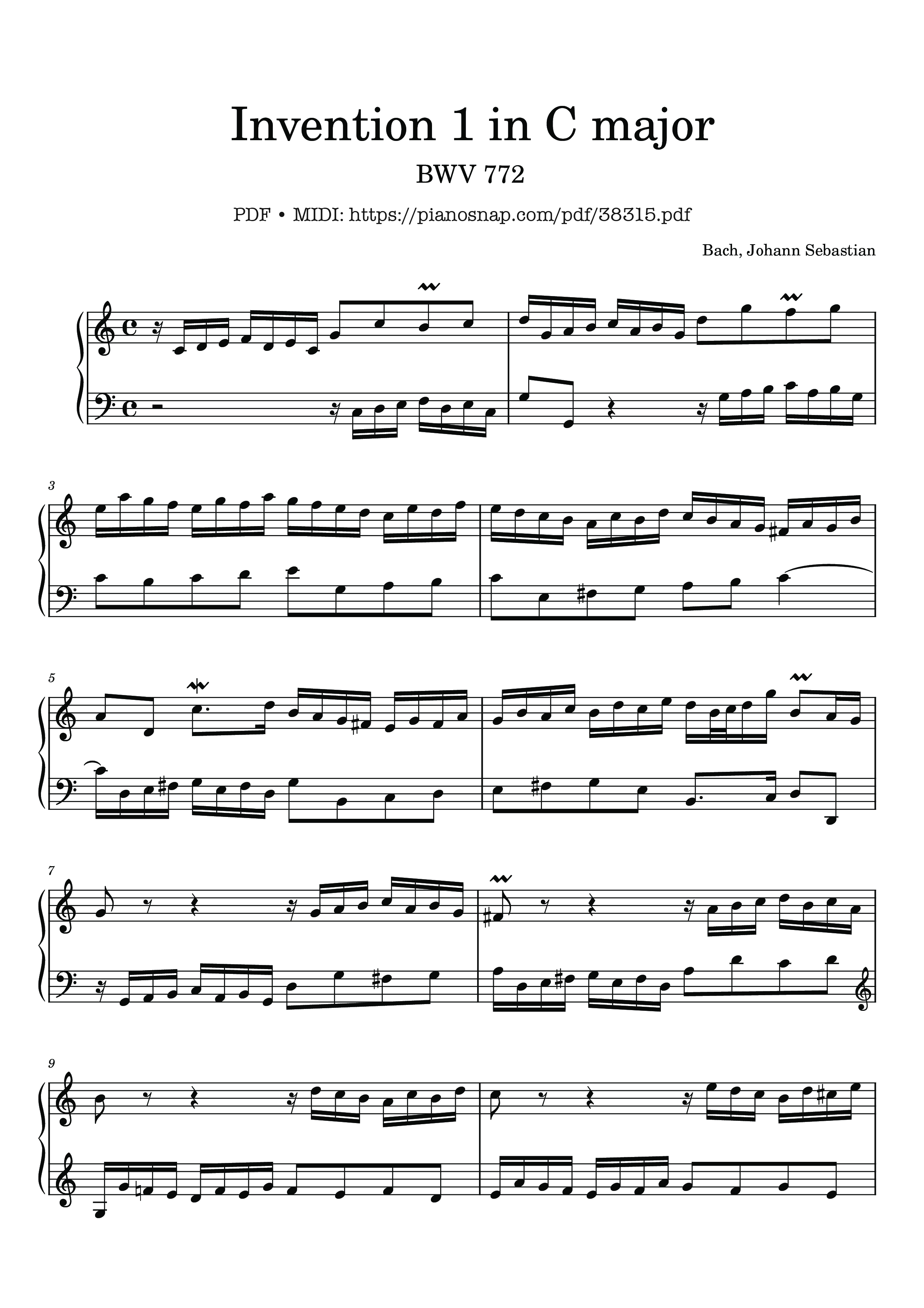 Page 1 of Sheet music PDF Invention 1 in C major BWV 772 - Johann Sebastian Bach