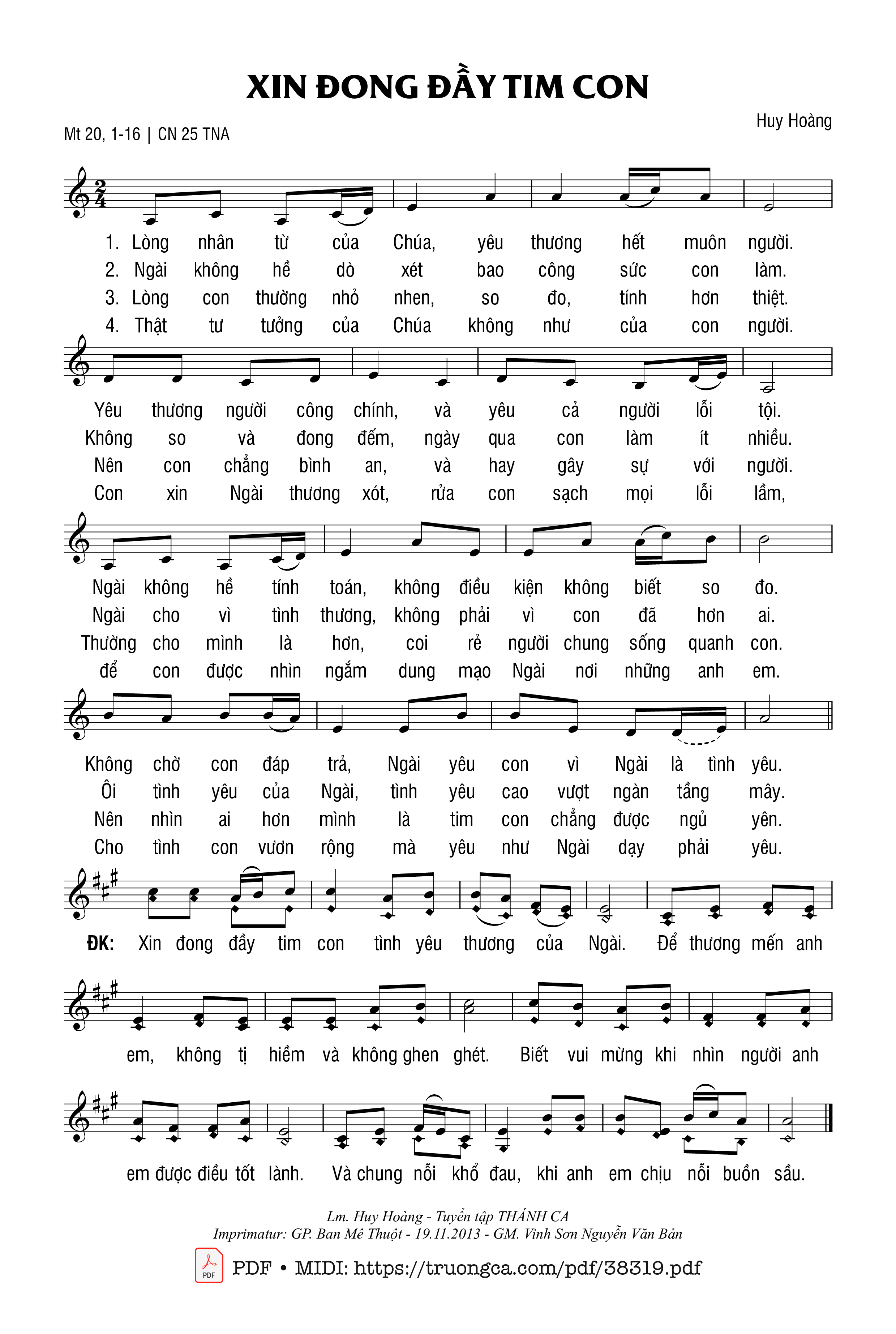 Page 1 of Sheet music PDF Xin Đong Đầy Tim Con - Huy Hoàng