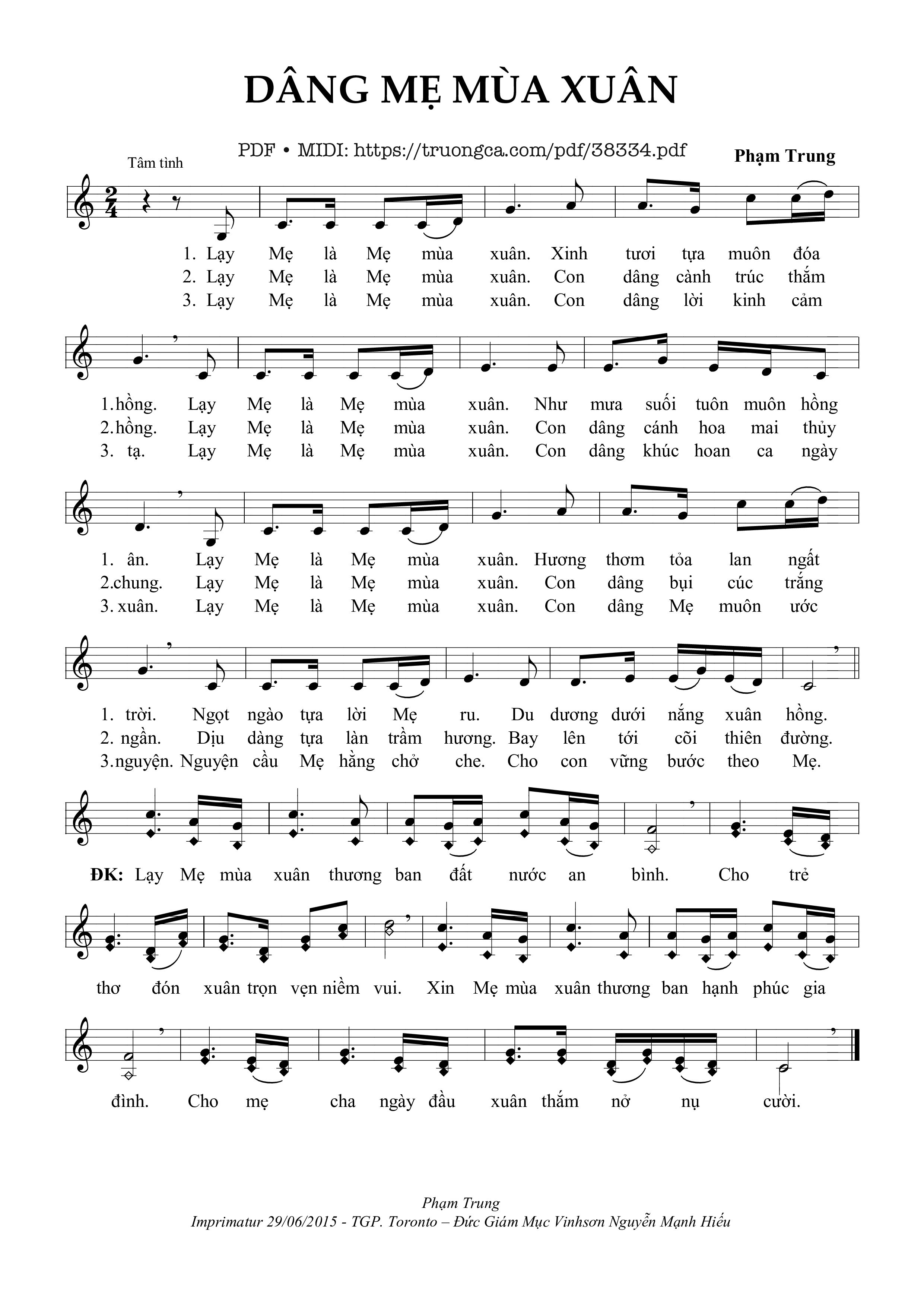 Page 1 of Sheet music PDF Dâng Mẹ Mùa Xuân - Phạm Trung